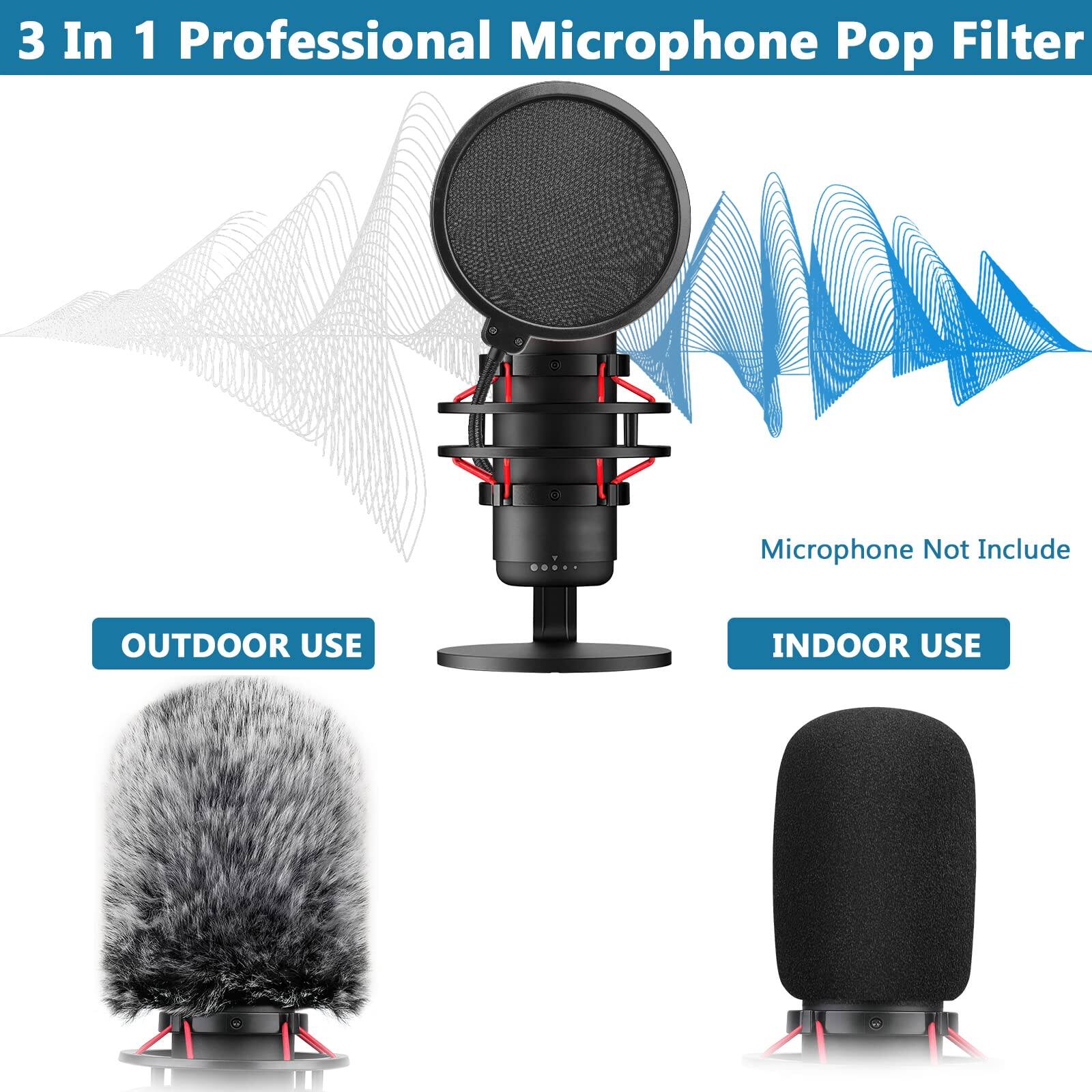 3 In 1 Professional Microphone Pop Filter

Microphone Not Include

OUTDOOR USE

INDOOR USE