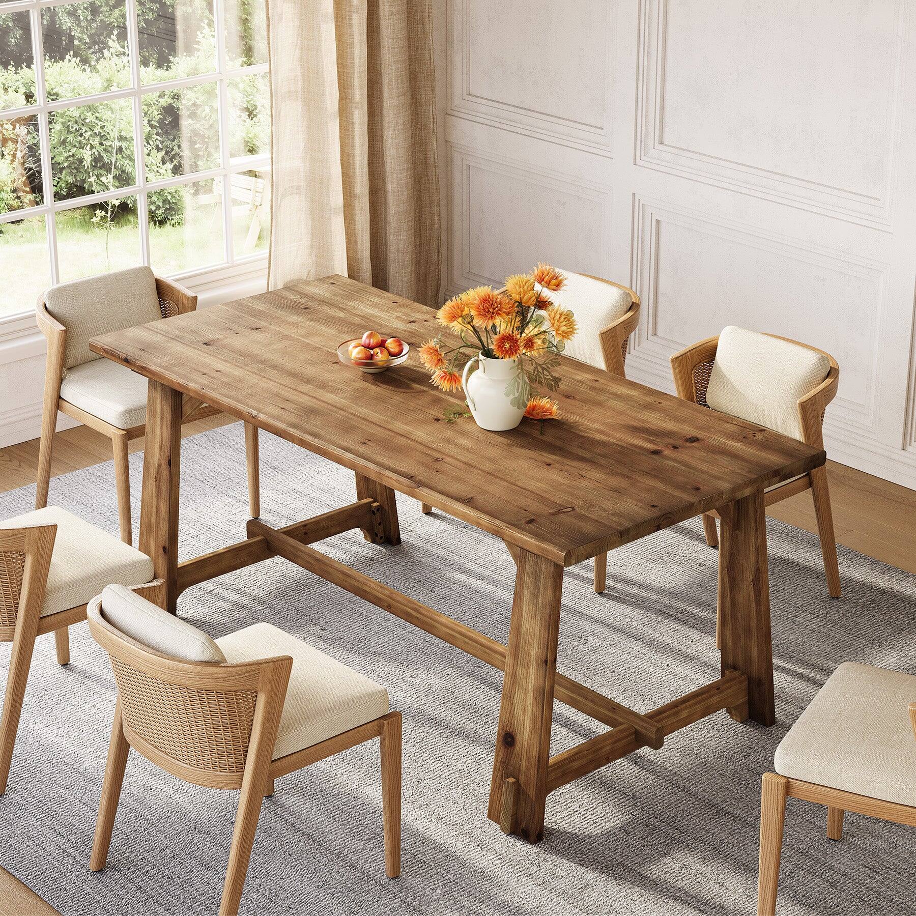 Alt View 2. Tribesigns - Farmhouse Solid Wood Dining Table with Rectangular Top for Dining Room and Kitchen - Brown.