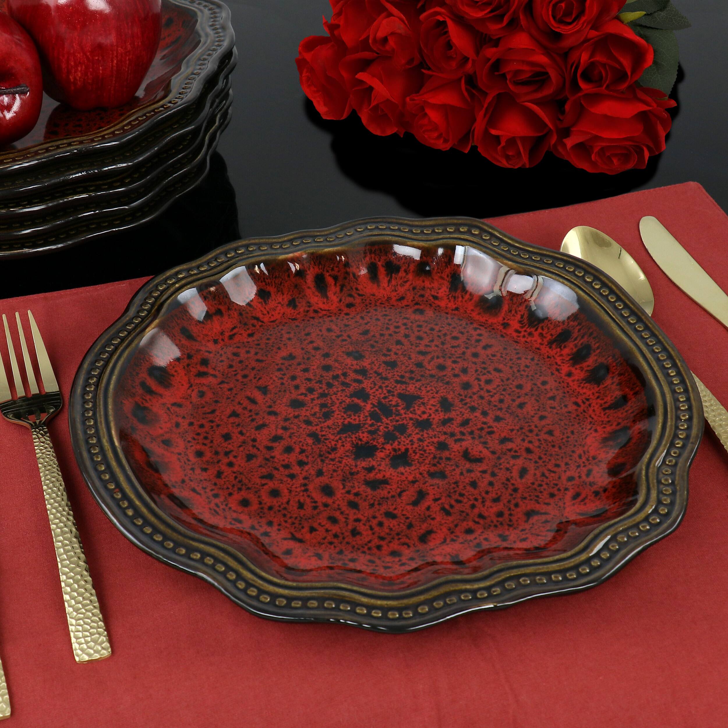 Alt View 5. Elama - Elama Regency 6 Piece Stoneware Dinner Plate Set - Red.