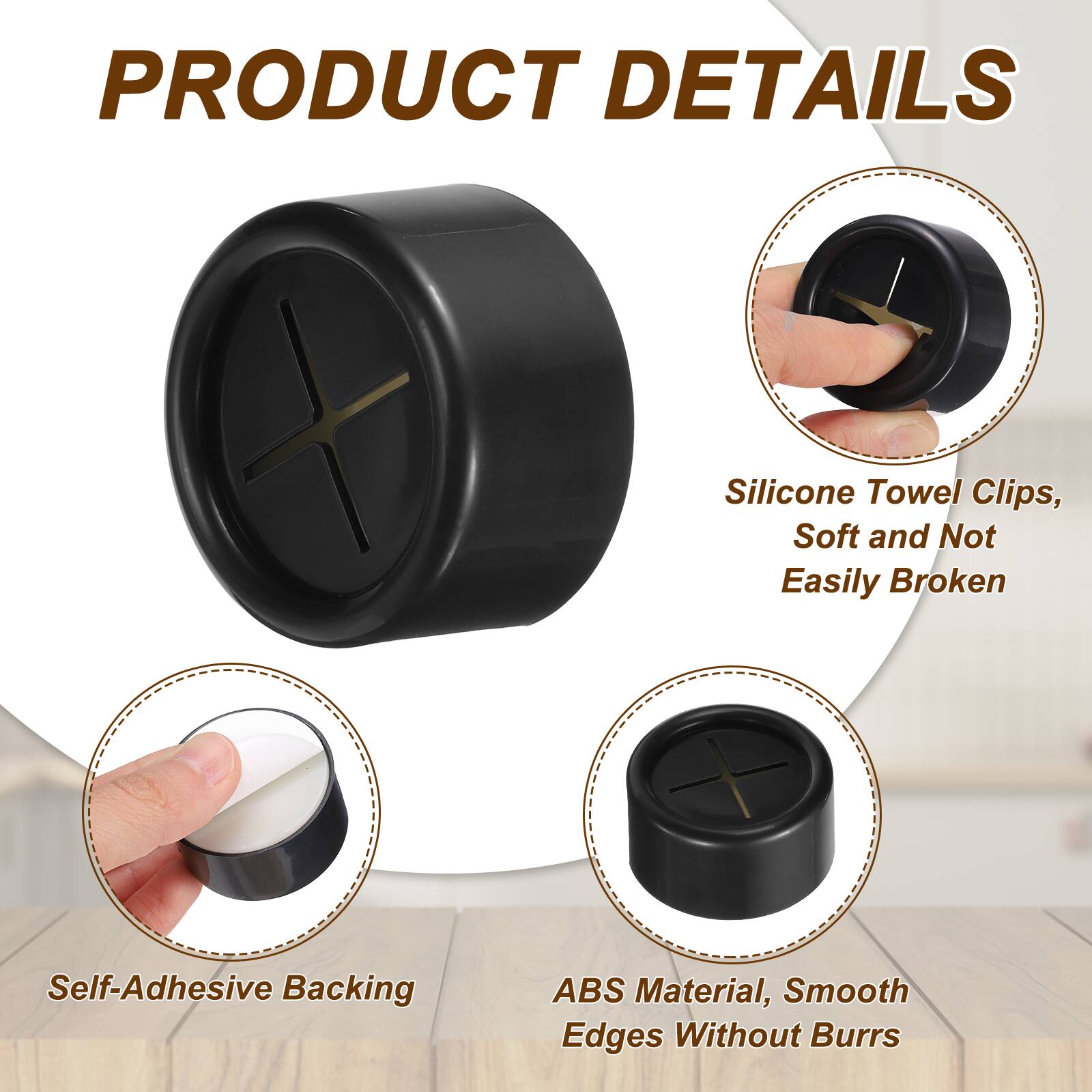 PRODUCT DETAILS

- Silicone Towel Clips, Soft and Not Easily Broken
- Self-Adhesive Backing
- ABS Material, Smooth Edges Without Burrs