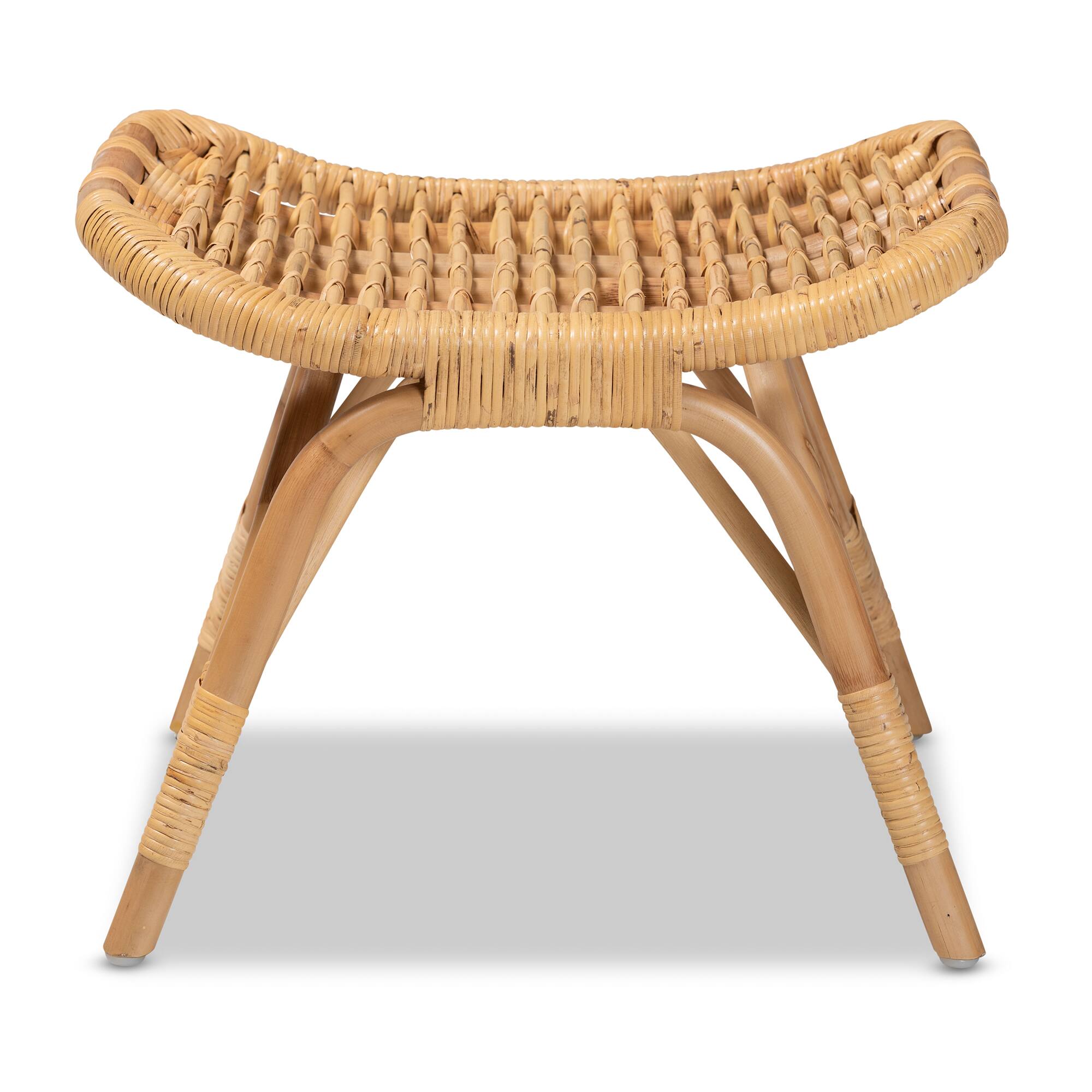 Angle. bali & pari - Bernardo Modern Bohemian Natural Brown Rattan Ottoman - Natural Brown.