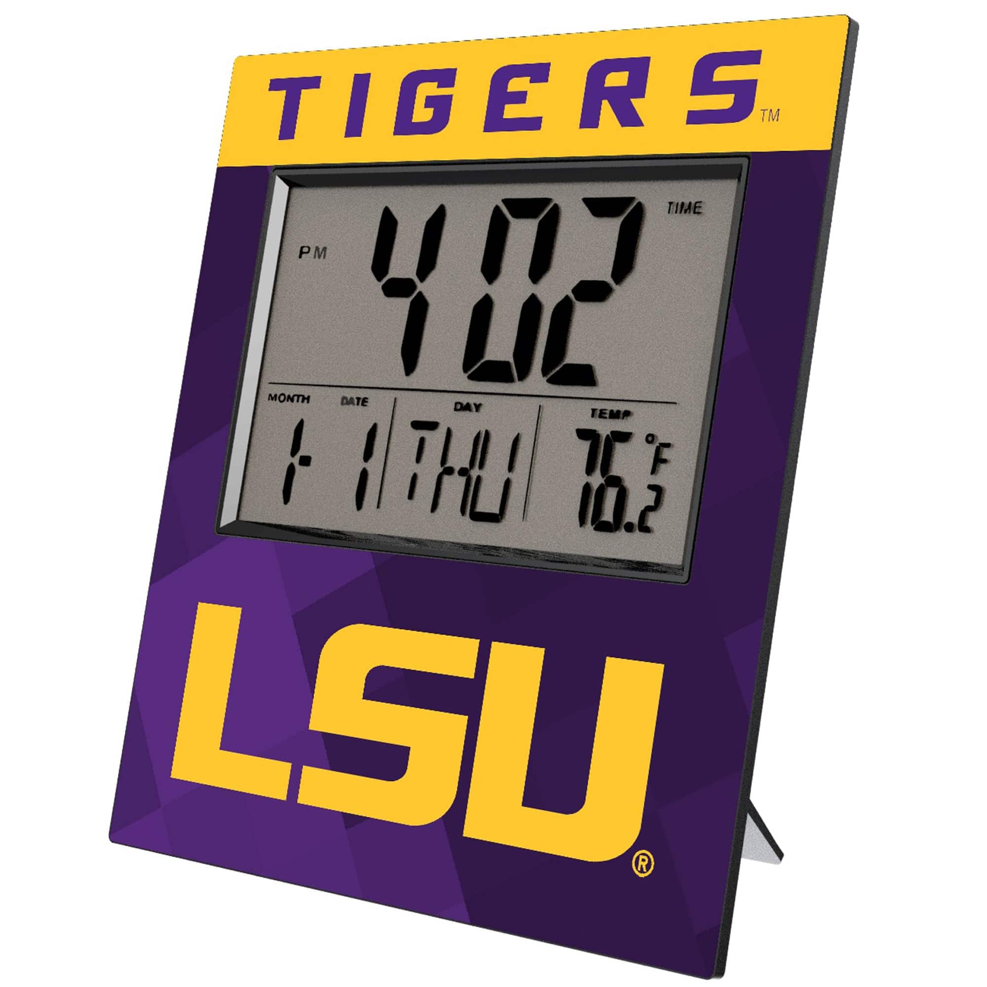 TIGERS™
TIME 4:02 PM
MONTH 11 DATE 1 DAY THU TEMP 76°F
LSU®