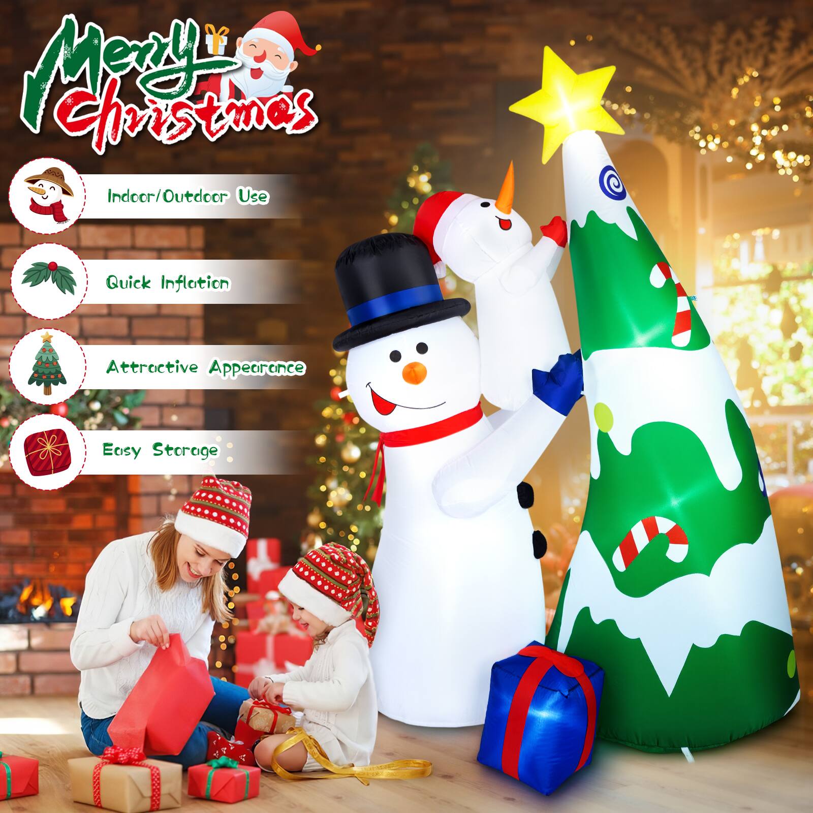 Merry Christmas, Indoor/Outdoor Use, Quick Inflation, Attractive Appearance, Easy Storage
