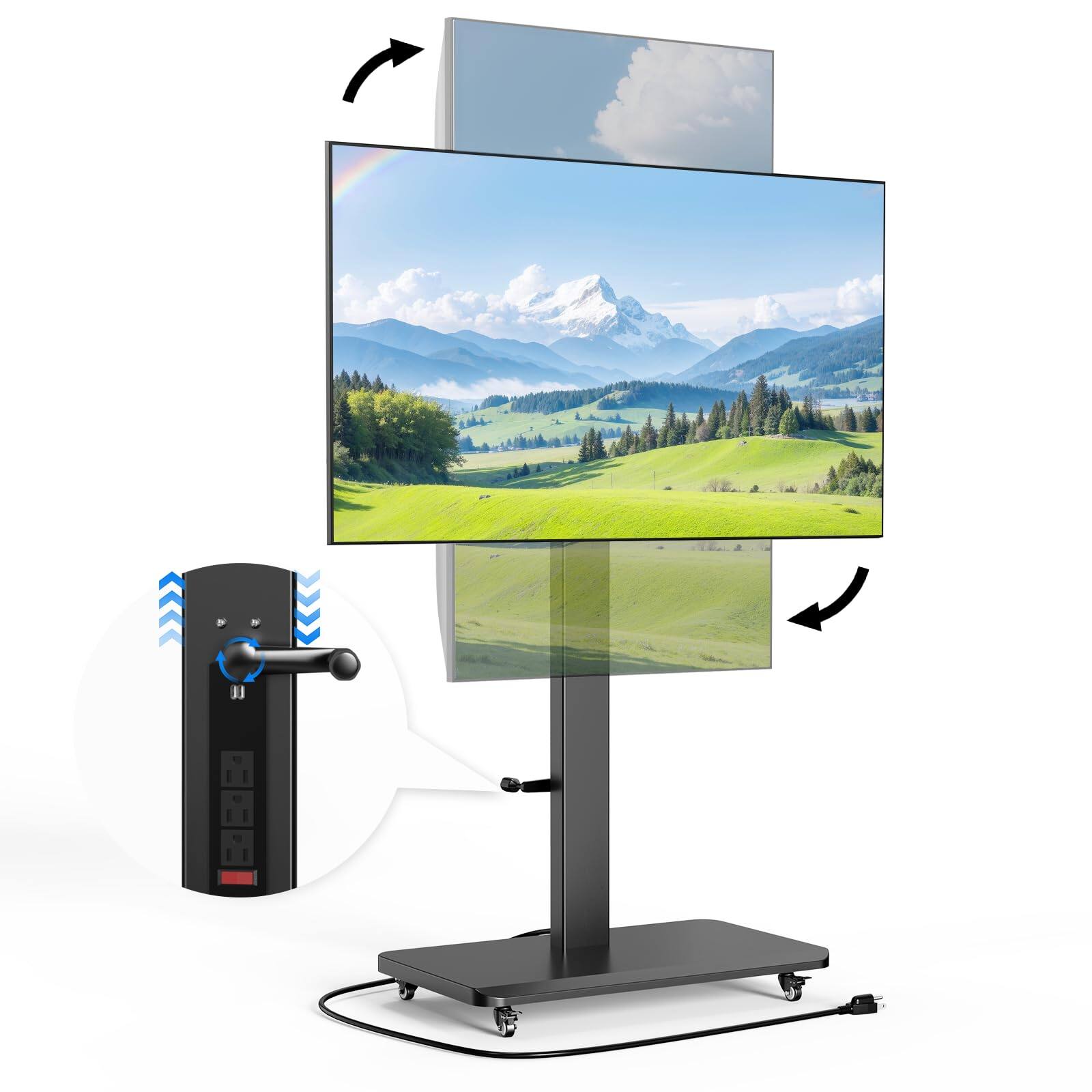 Front. Hanke - Mobile Tv Cart With Wheels.rolling Stand For 26 To Flat Panel Screens Portrait Landscape Height Adjustable ... - BLACK.