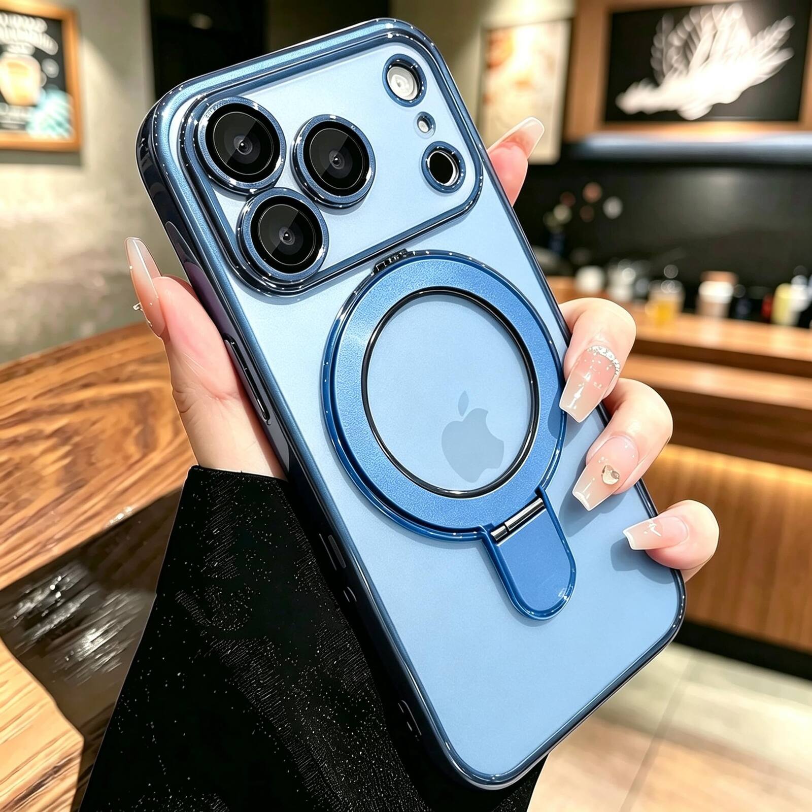 Alt View 2. UUCOVER - Magnetic Case for iPhone 18 Pro Max,Shockproof TPU+PC Clear Case Ring Stand Compatible with MagSafe Camera Lens Cover - Skyblue.