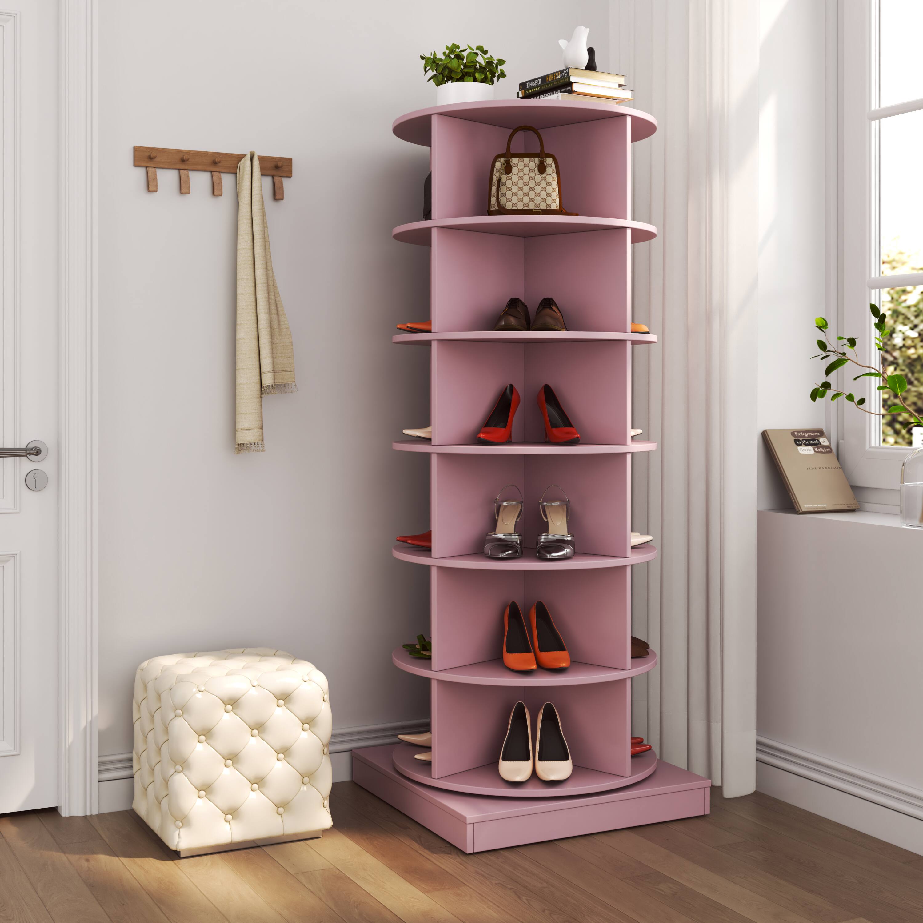 Back. Spaco - Spaco 6-Layer 360 Rotating Shoe Cabinet, Holds 24 Pairs,Space Saving Shoe Storage Organizer,Freestanding Shoe Rack - Pink.