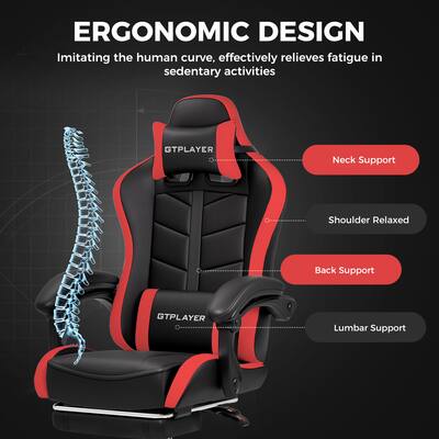 GTPlayer Gaming Chair with Footrest Ergonomic Computer Chair Red