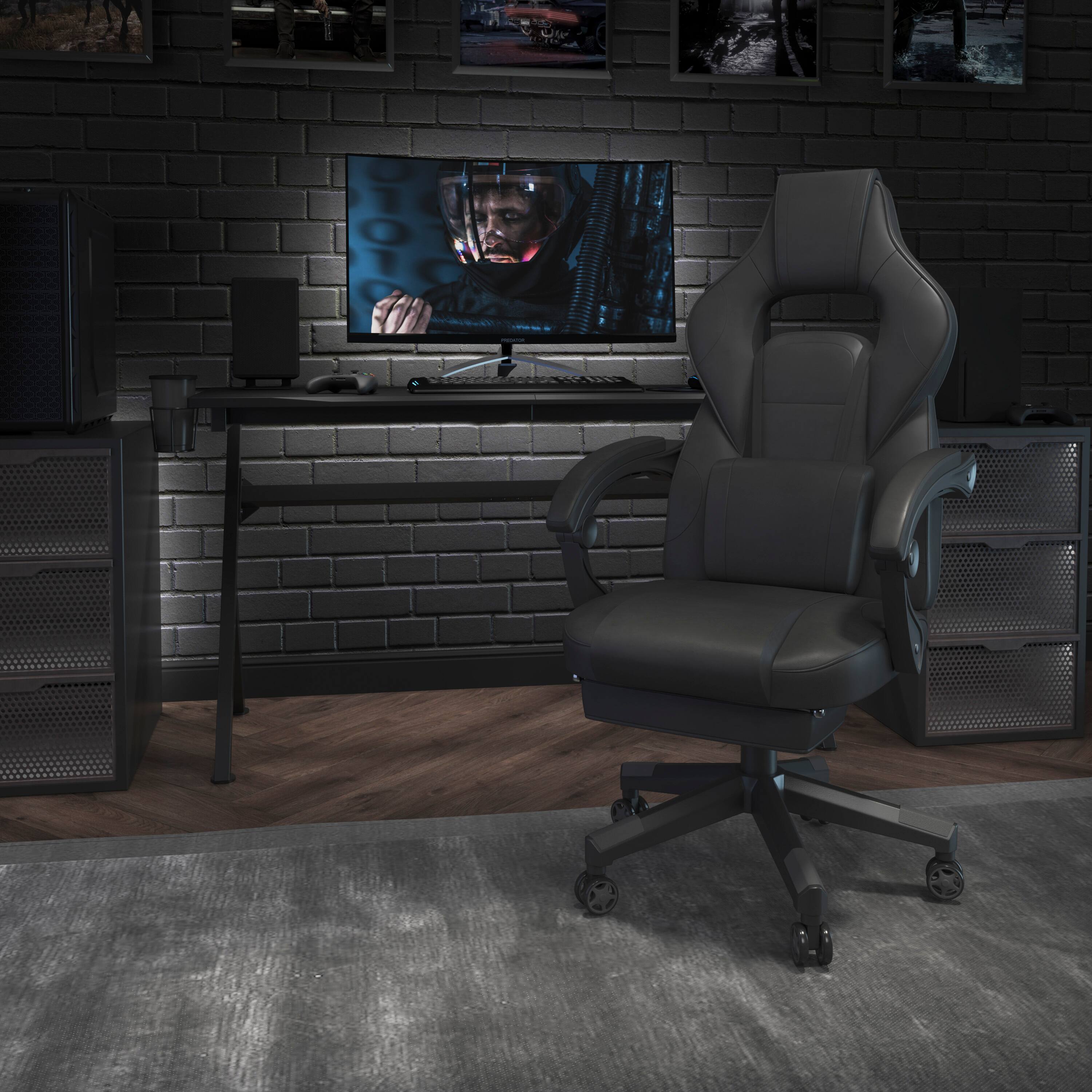 Alt View 1. Emma + Oliver - Ergonomic Gaming Chair -Recline Back/Arms, Footrest, Massaging Lumbar - Black.