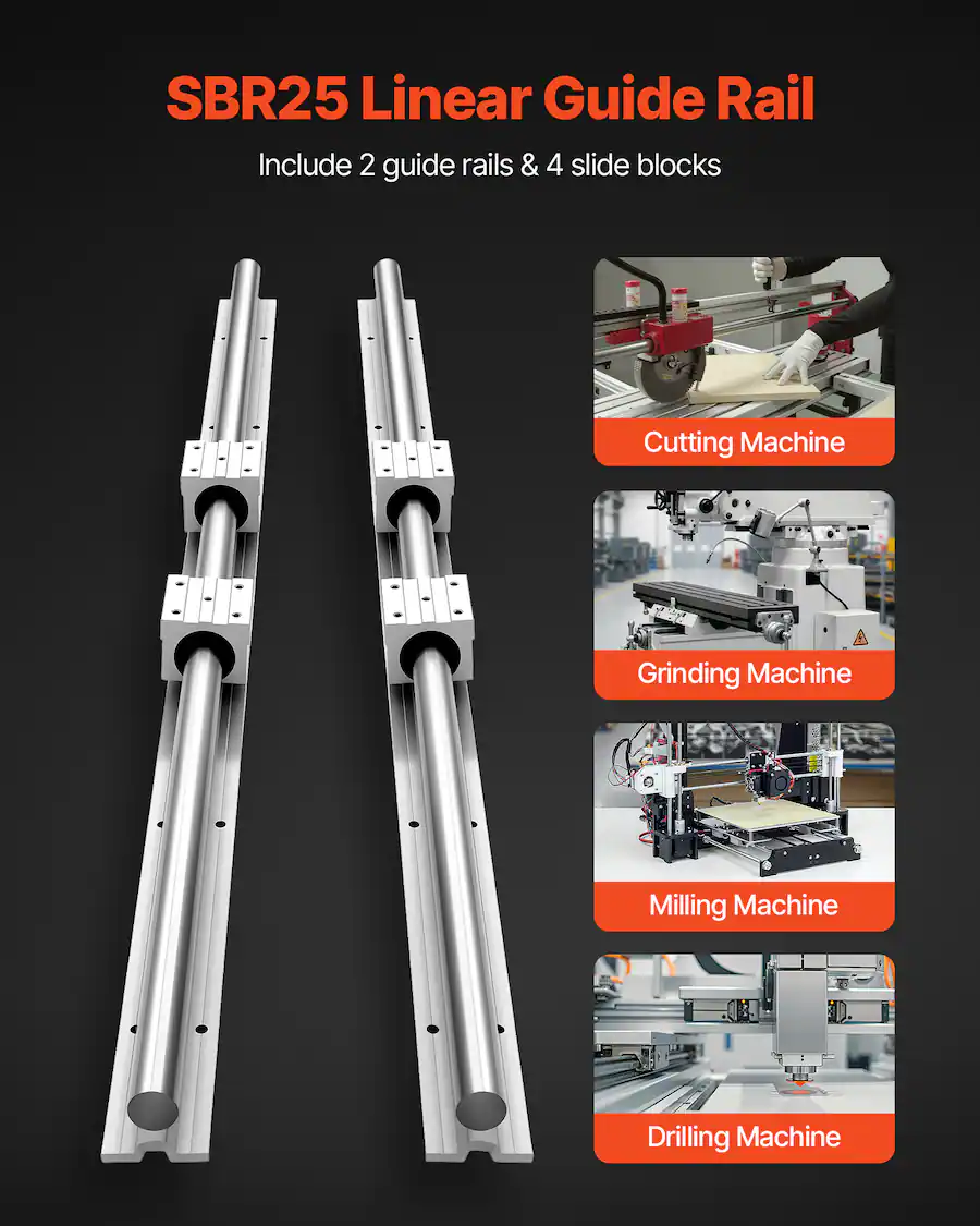 Machine Guide Rails For Bottles VEVOR Linear Rail Kit, SBR25, 2Pcs 1200 mm (47.24 inch) Linear Motion ...