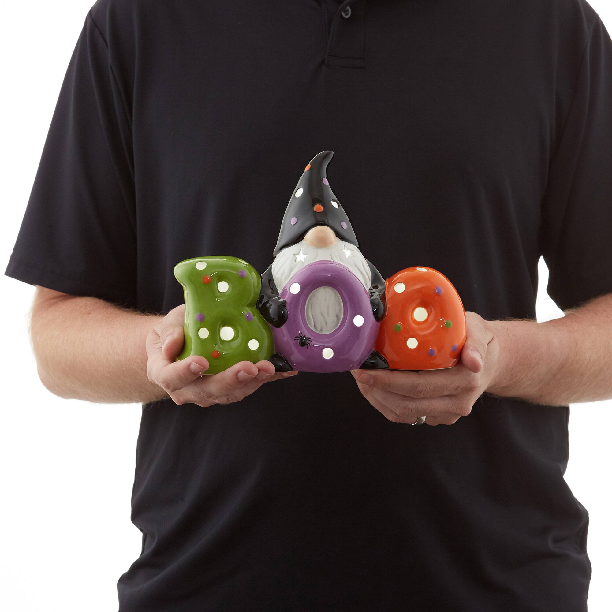 Alt View 3. Casafield - Pre-Lit Ceramic Halloween Hand-Painted Tabletop Indoor Home Decor - Multicolor Gnome.