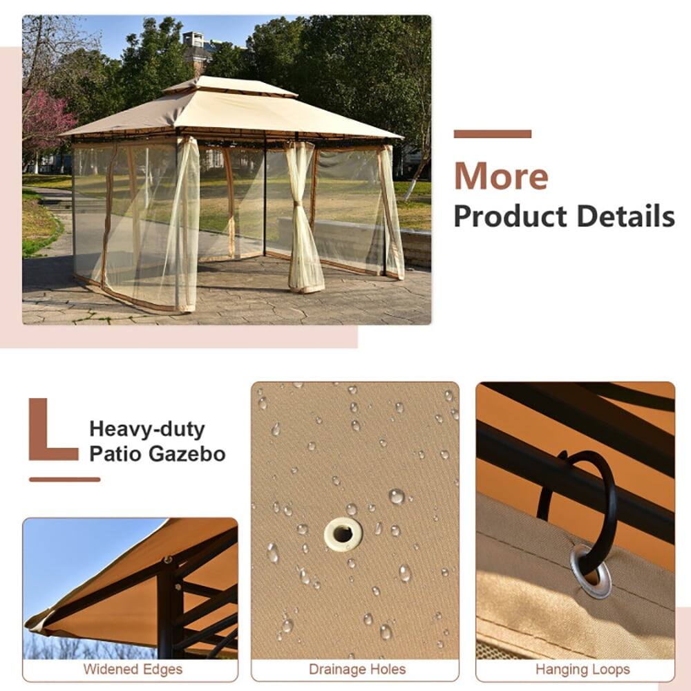 More Product Details  
L Heavy-duty Patio Gazebo  
- Widened Edges  
- Drainage Holes  
- Hanging Loops