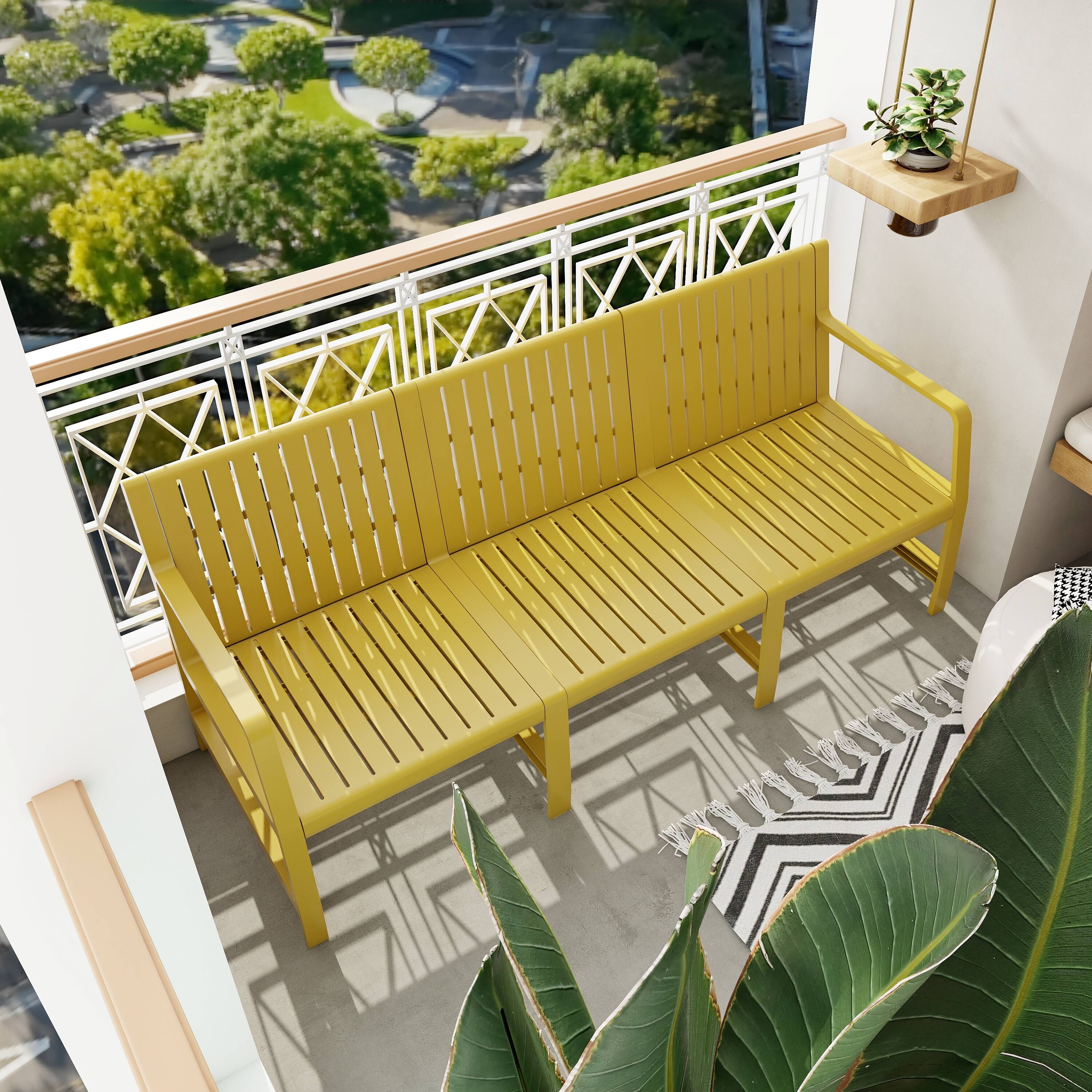 Angle. Mondawe - 3-Seater Patio Waterproof PP Material Sofa - Yellow.