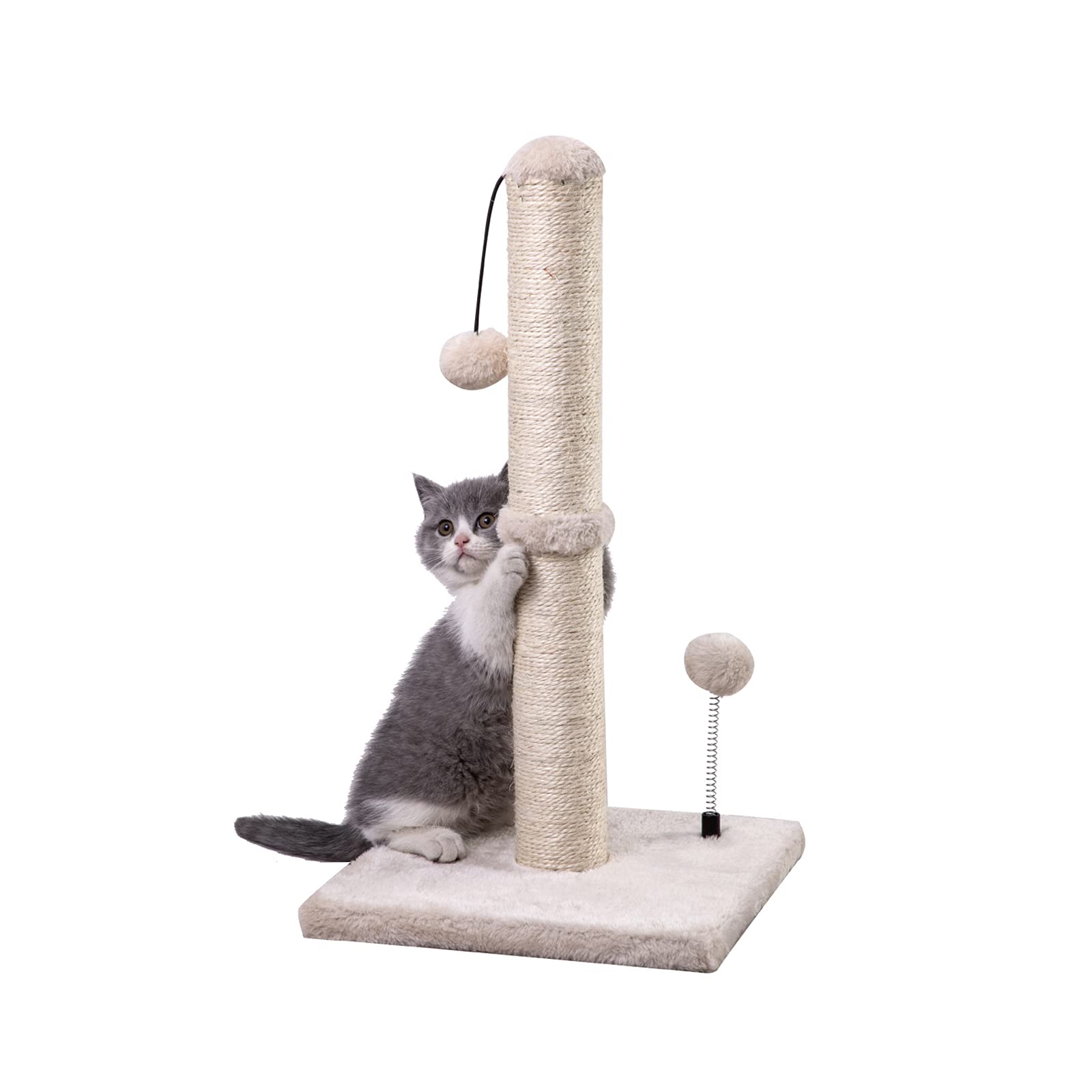 Front. Hirose Alice - 34 Tall Cat Basics Kitten Scratcher Sisal Scratch Posts Trees With Hanging Ball For Indoor Cats - Beige 22 inches for kitten.