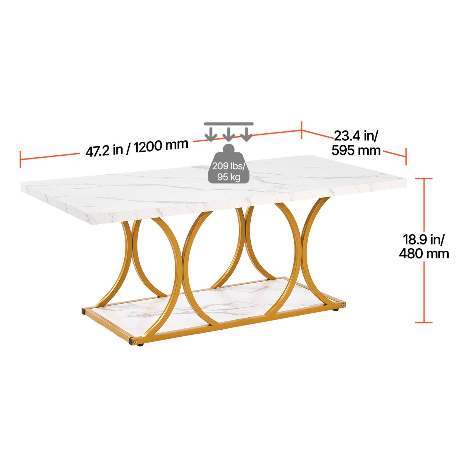 - 47.2 in / 1200 mm
- 23.4 in / 595 mm
- 18.9 in / 480 mm
- 209 lbs / 95 kg