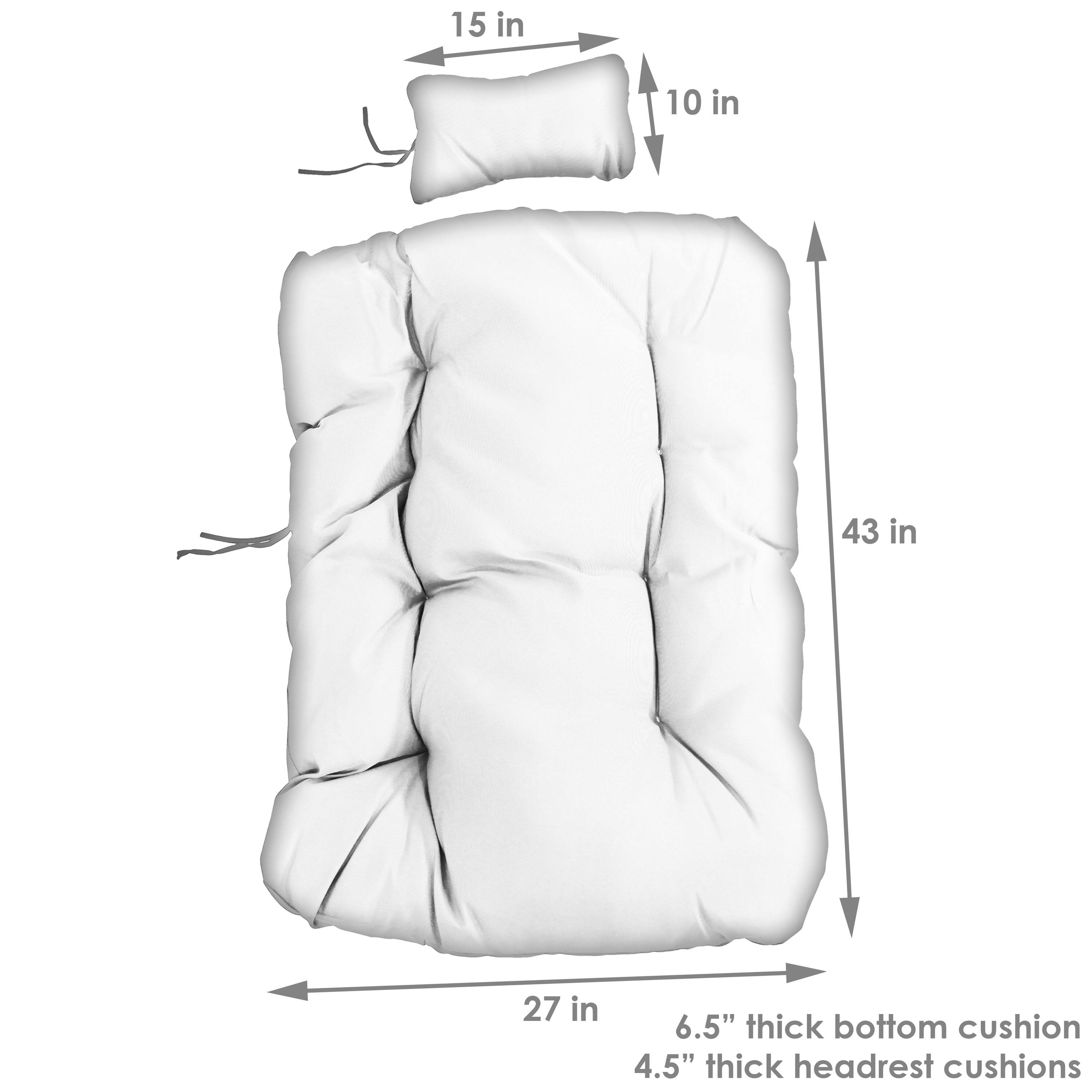 15 in  
10 in  
43 in  
27 in  
6.5" thick bottom cushion  
4.5" thick headrest cushions