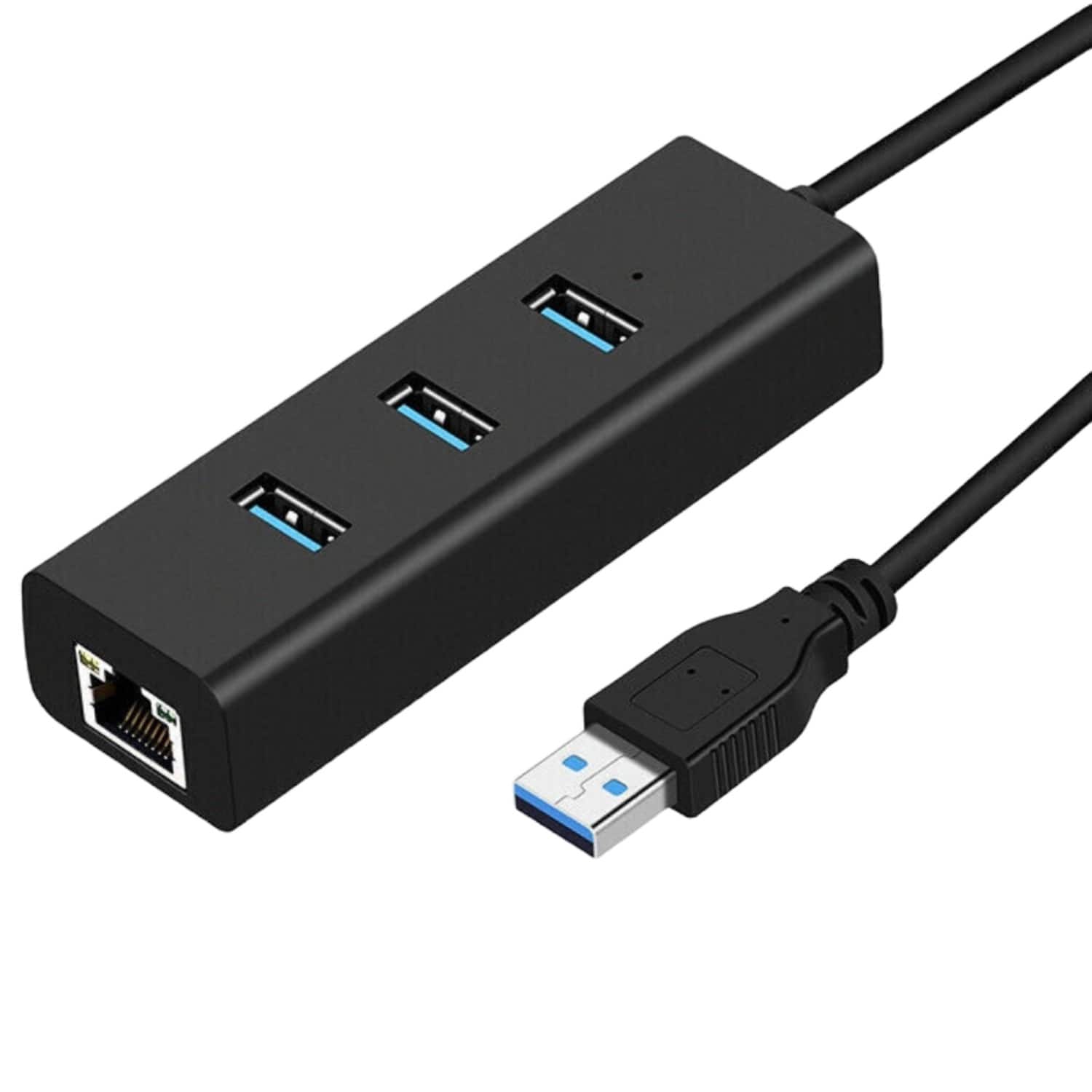 Sanoxy - USB 3.0 Gigabit 1000Mbps Ethernet LAN RJ45 Network Adapter 3 Ports HUB - Black