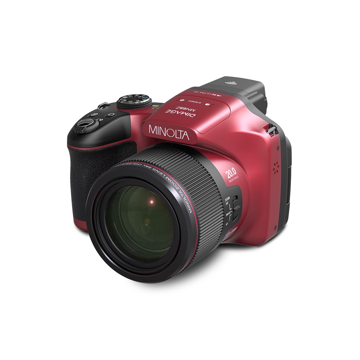 Minolta - MN68Z 20MP 4K Ultra HD Bridge Camera with 68x Optical Zoom - Red