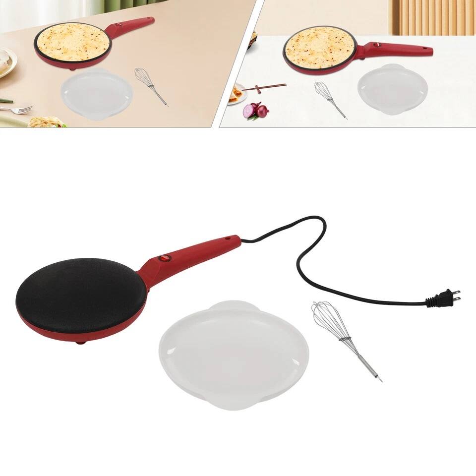 Angle. Home Collection - Electric Crepe Maker 8-Inch Non-Stick Pancake Griddle 550W Red Portable Baking Pan - Red.