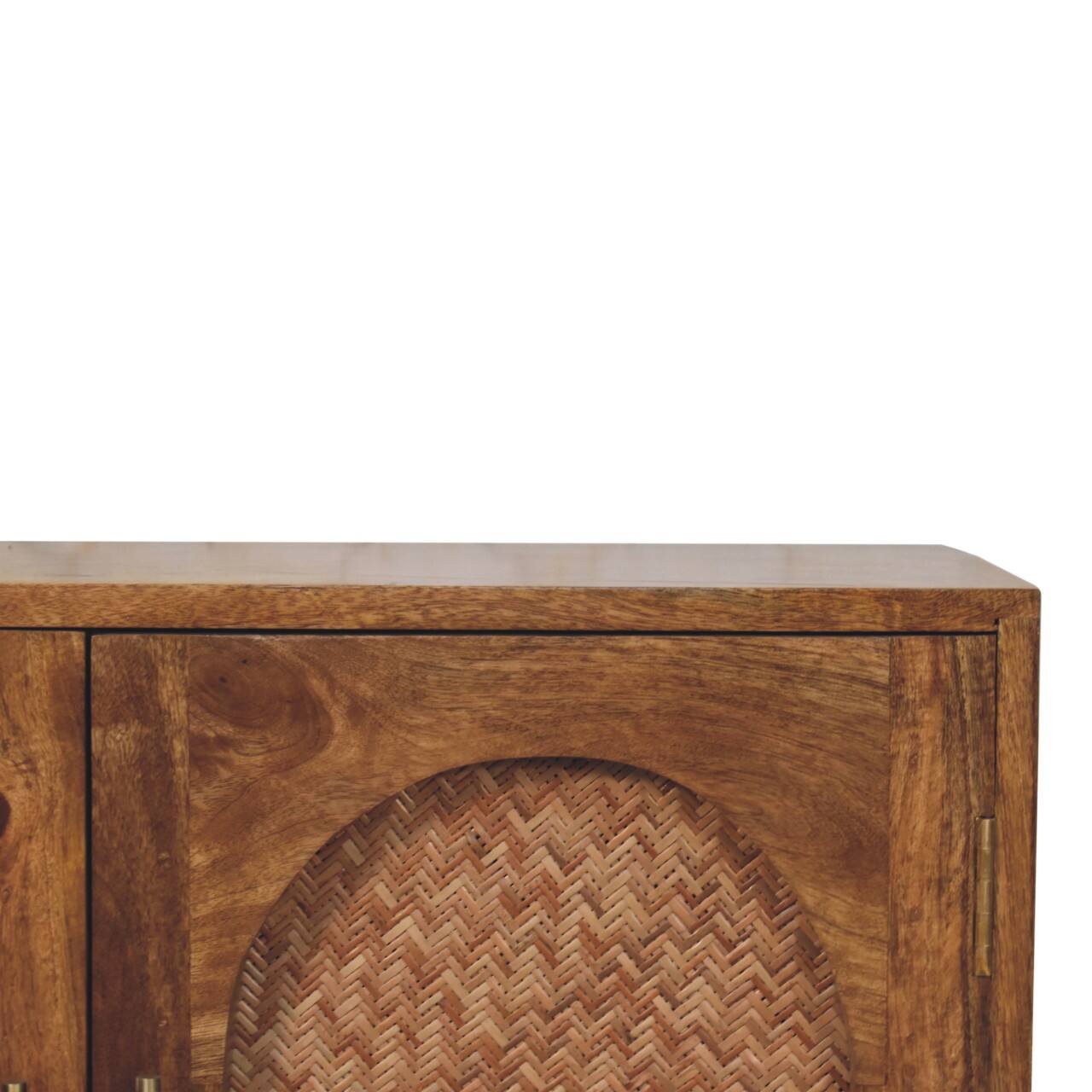 Alt View 1. Artisan Furniture - Artisan Furniture Solid Wood Arched Rattan Two-Door Sideboard, 2 Shelves, Brown - Brown.