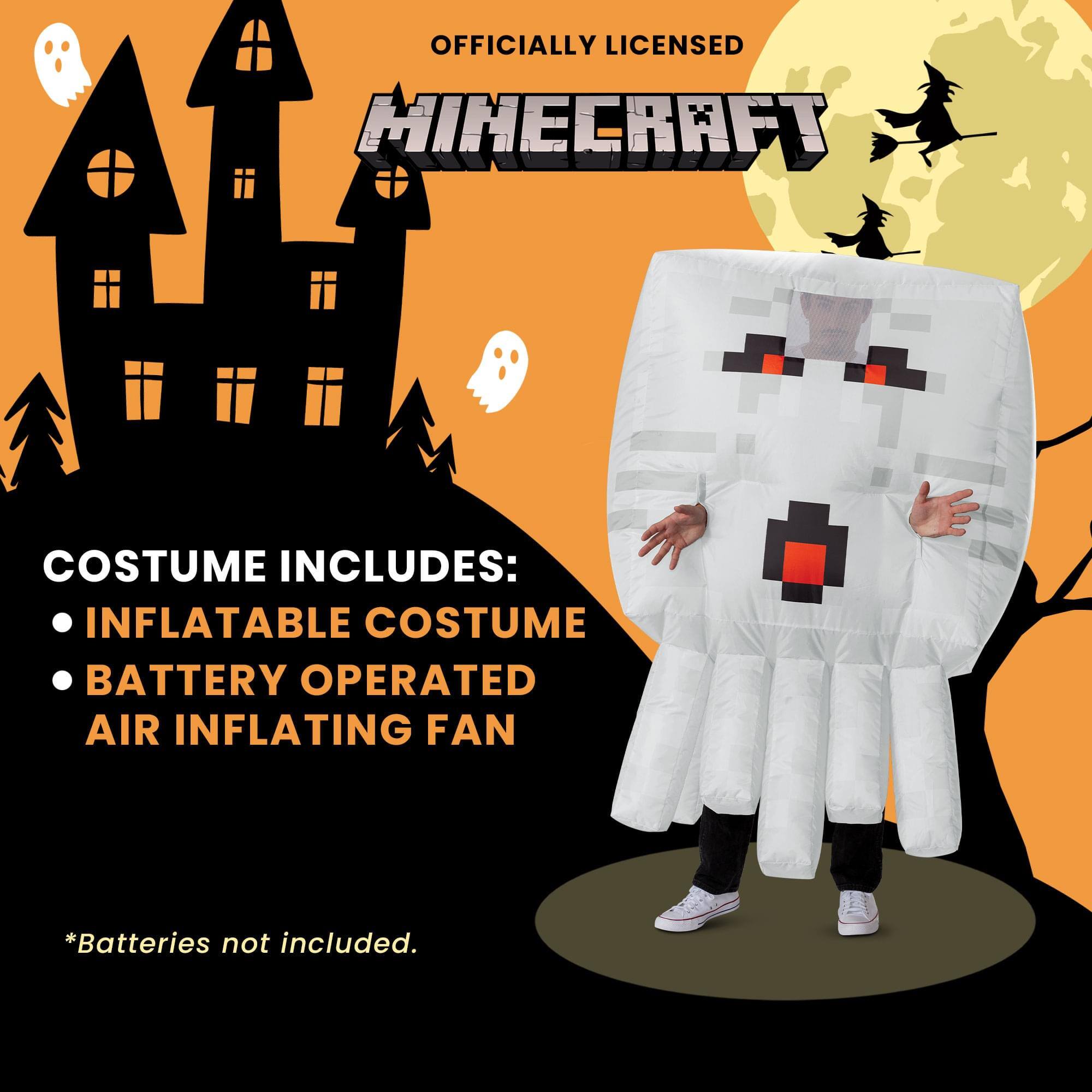OFFICIALLY LICENSED MINECRAFT COSTUME INCLUDES: INFLATABLE COSTUME BATTERY OPERATED AIR INFLATING FAN *Batteries not included.