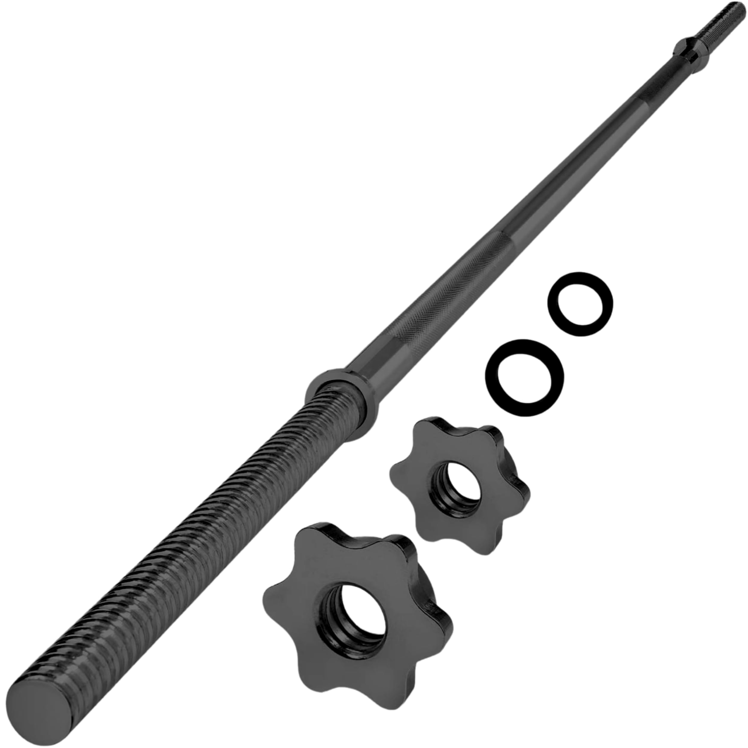 ThinkLink Electronic - Standard Straight Barbell 60 Ez Curl Bar 47 Capacity 200 To Weight 1 2 Diameter Star Lock Collars Rubber Ring - Black