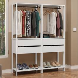 Madesa - Wardrobe Clothes Storage Rack with 4 Drawers and Hanging Spaces 55"L - White - White