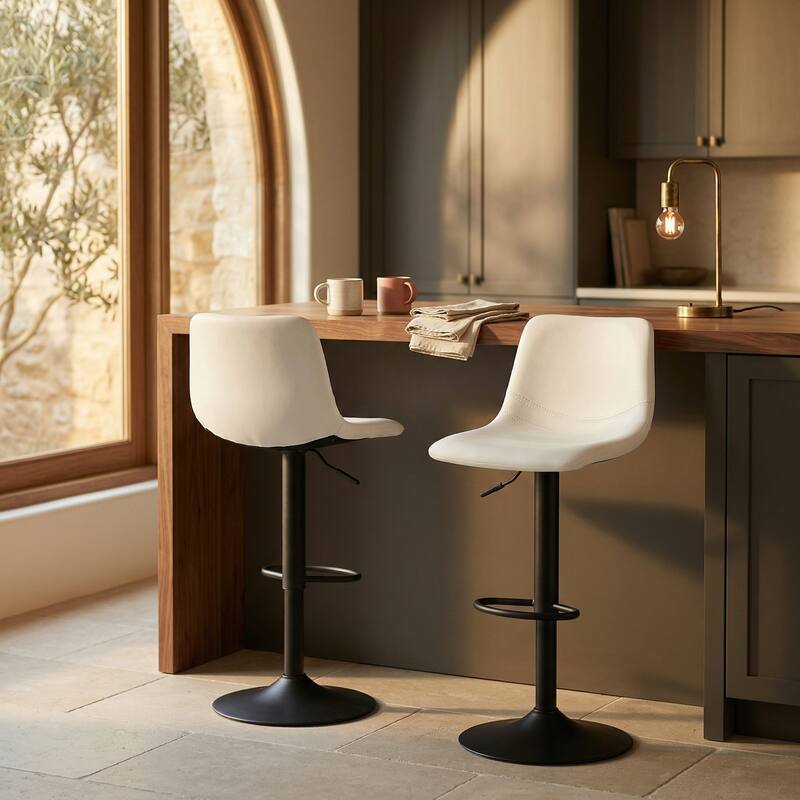 Alt View 2. LeisureMod - Tilbury Modern Adjustable Bar Stool with Footrest, 360-Degree Swivel Hydraulic Counter Height Stool Set of 2 - White.