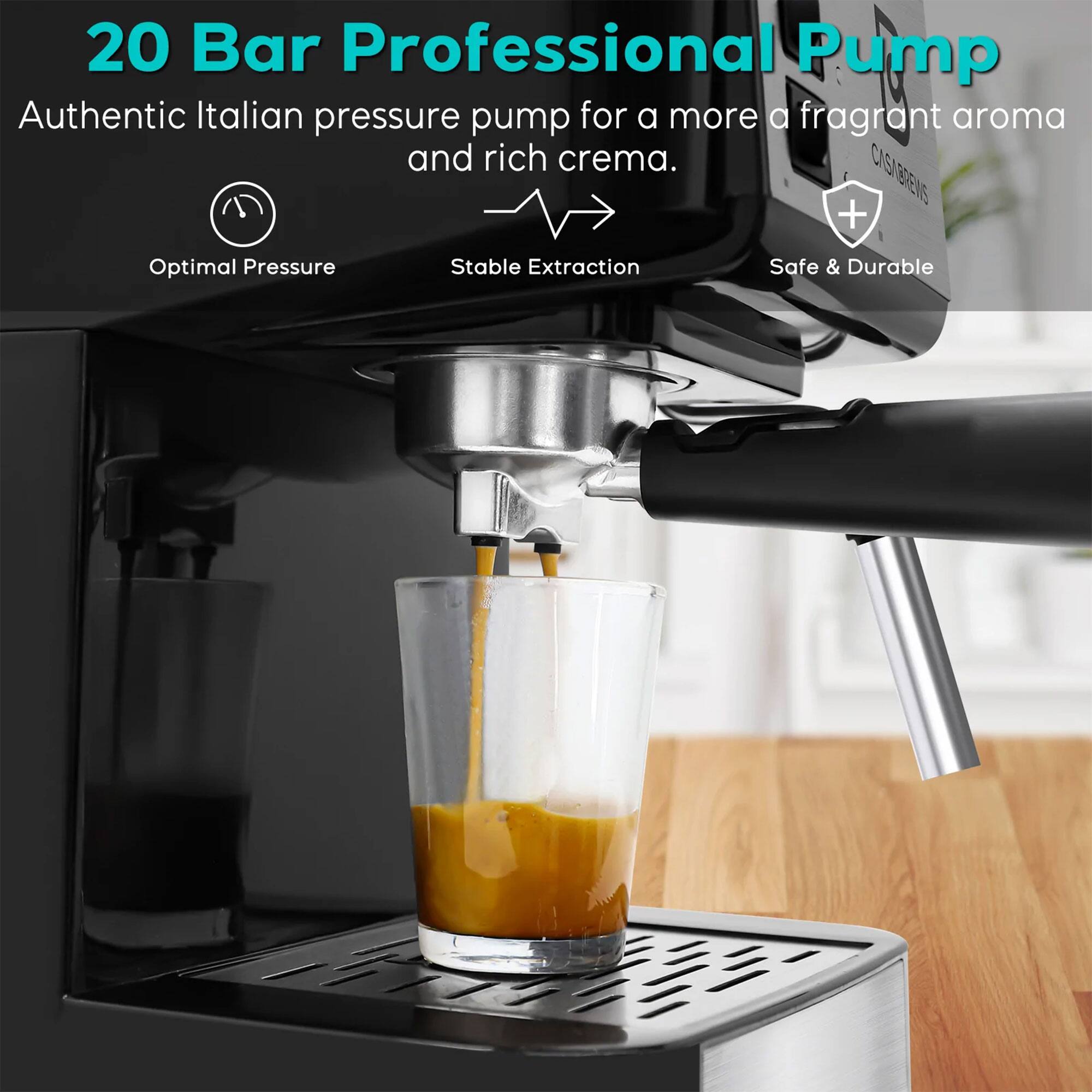 20 Bar Professional Pump  
Authentic Italian pressure pump for a more fragrant aroma and rich crema.  

- Optimal Pressure  
- Stable Extraction  
- Safe & Durable