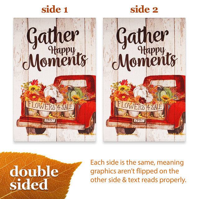 side 1 side 2  
Gather Happy Moments  
Gather Happy Moments  
FLOWERS 4 SALE  
FLOWERS 4 SALE  
2MKT ZMKT  

double sided  
Each side is the same, meaning graphics aren't flipped on the other side & text reads properly.