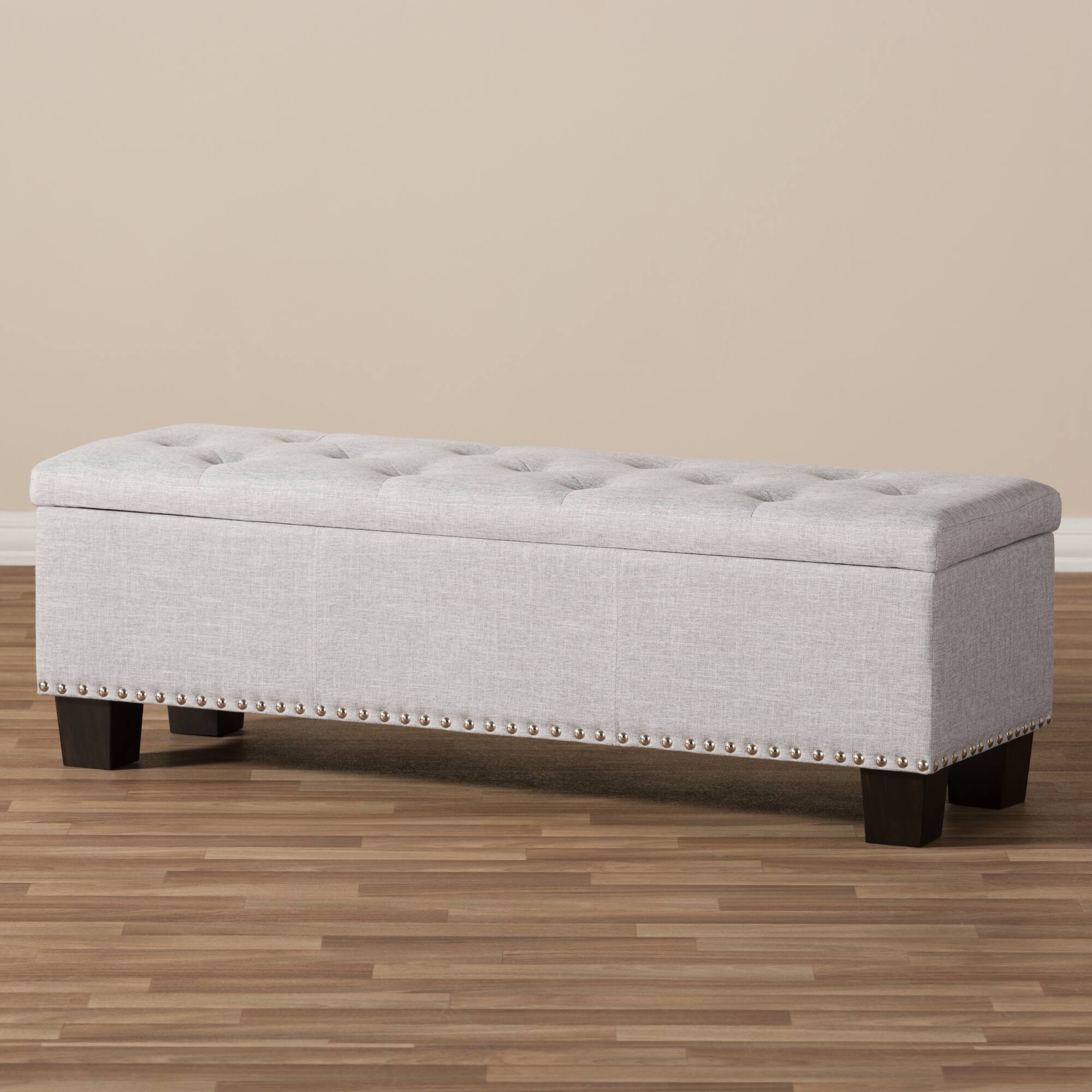Alt View 6. Baxton Studio - Hannah Modern and Contemporary Fabric Upholstered Button-Tufting Storage Ottoman Bench - Grayish Beige.
