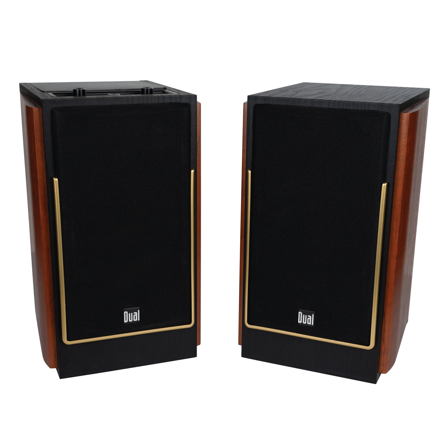 Dual - Bookshelf Speakers Pair | 2-Way Design | Bluetooth | Class-D Amp | Cherrywood & Black Finish | Remote - Cherrywood and Black