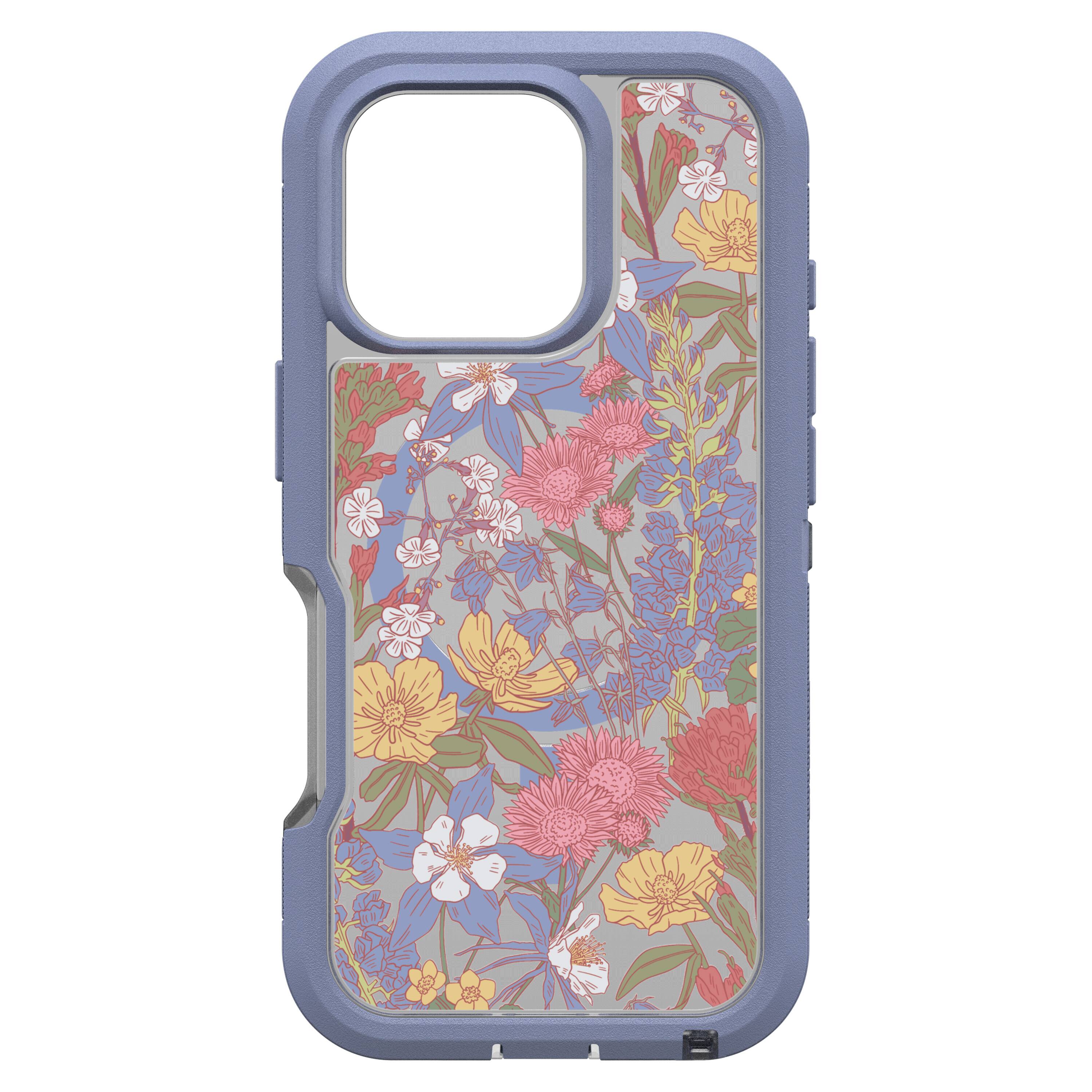 Angle. OtterBox - Defender Series Pro XT Hard Shell for MagSafe for Apple iPhone 16 Pro - Wildflowers.