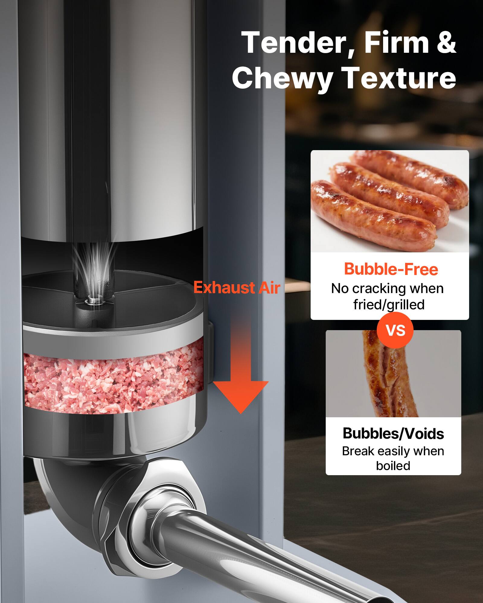 Tender, Firm & Chewy Texture  
Exhaust Air  
Bubble-Free  
No cracking when fried/grilled  

VS  

Bubbles/Voids  
Break easily when boiled