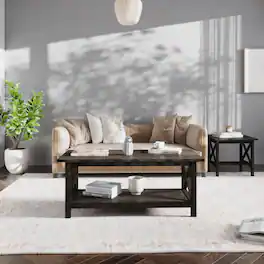 Emma + Oliver - Mitchell Solid Wood Farmhouse Style Coffee Table with Storage Shelf - Dark Gray