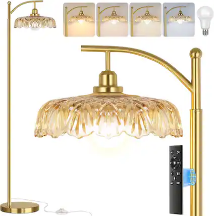 Front. partphoner - 68" Tall Lamp for Bedroom, Vintage Retro Antique Glass Flower Lamp - Tea.