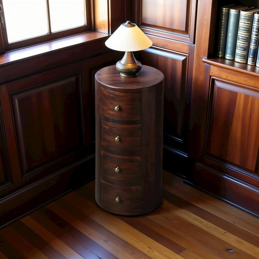 Alt View 2. Starlight Canyon Home - Round End Table with Storage – Side Table with Drawer in Brown Wood - Medium Brown.