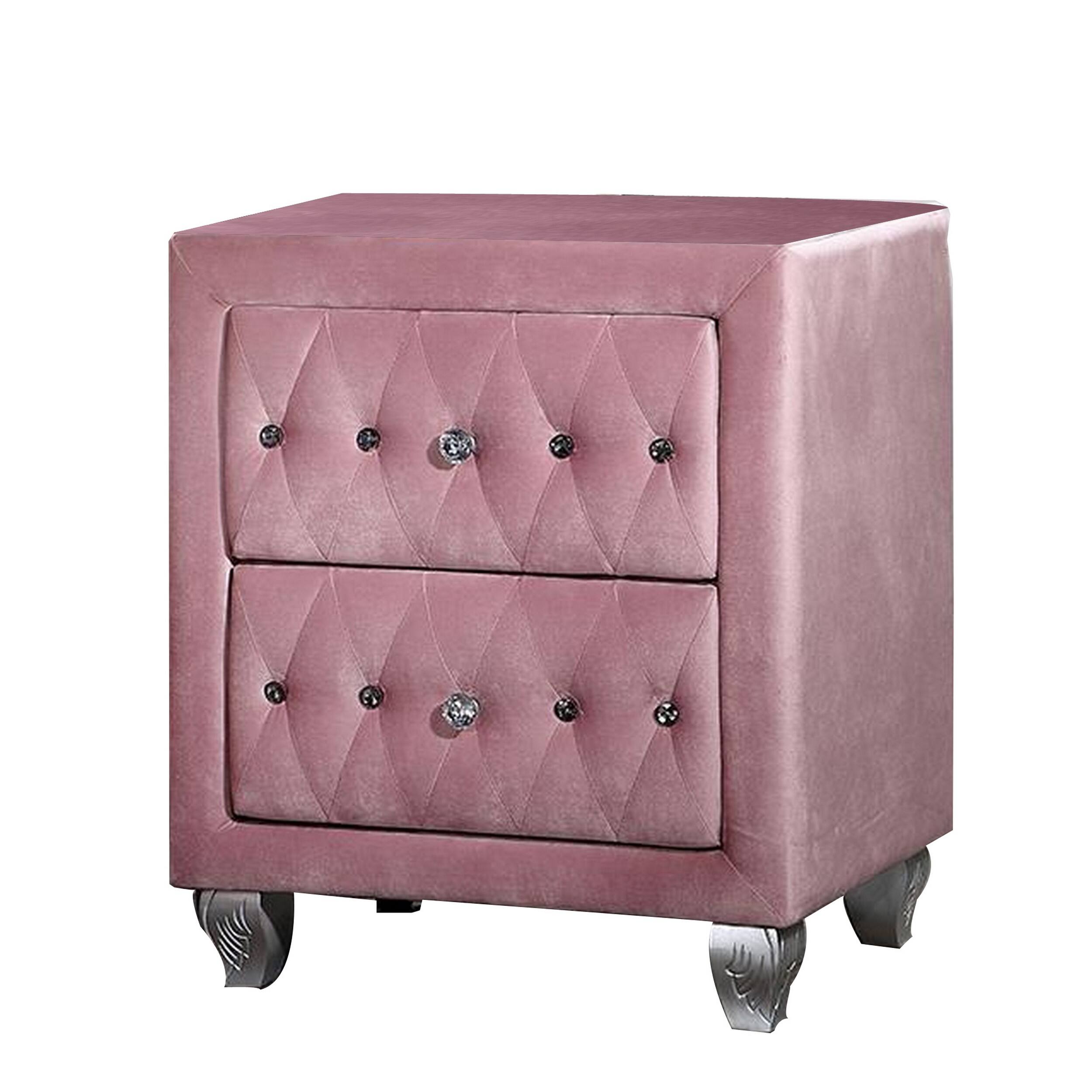 Alt View 1. Manhattan Lane - Zoha 26 Inch Nightstand, 2 Drawer, Cabriole Legs - Pink, Silver.