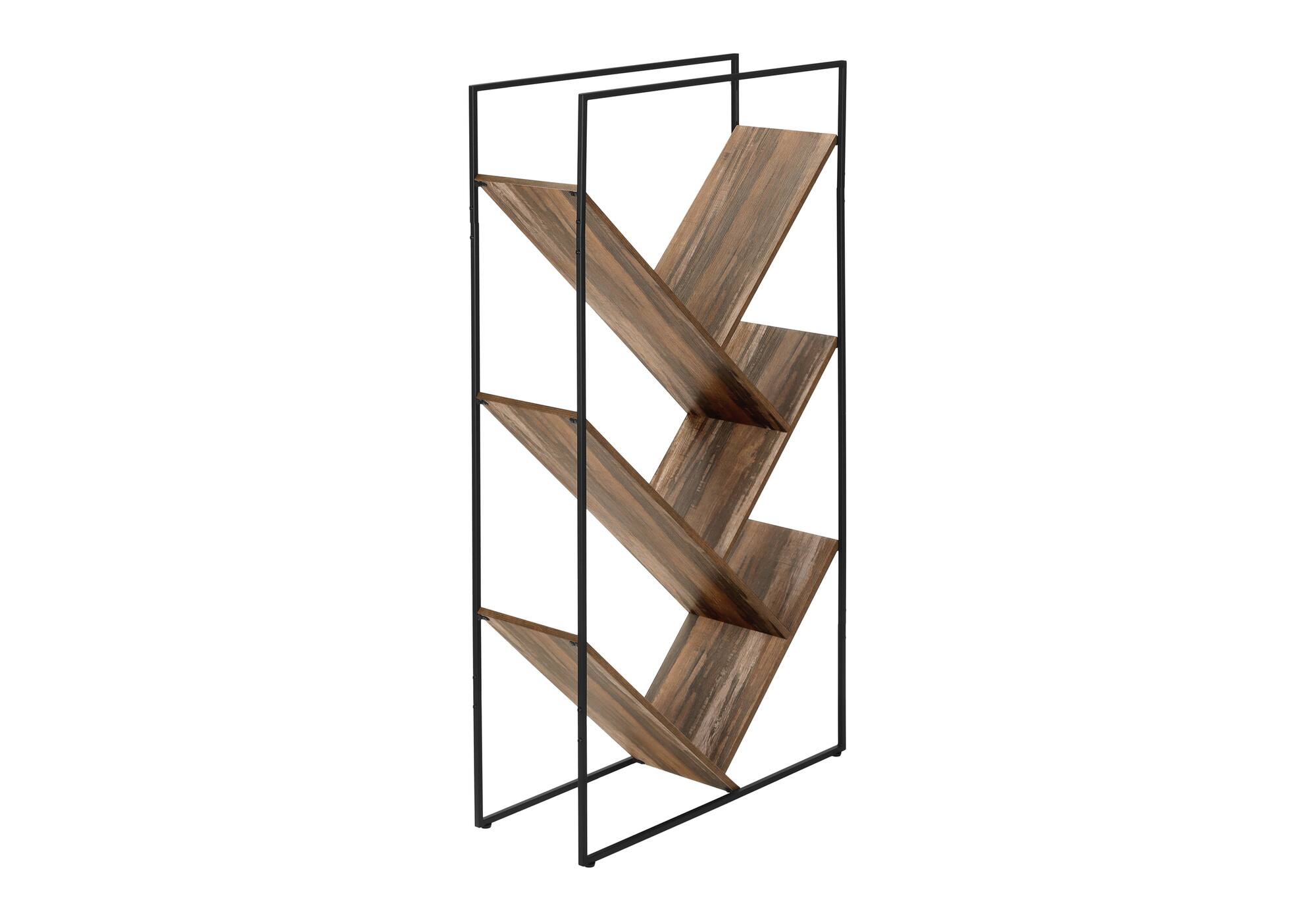 Angle. TinyHomie - Bookshelf Bookcase Etagere 3 Tier 60in H Black Laminate Black Metal - Brown.