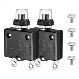 Unique Bargains - 2Set Thermal Circuit Breaker 30A 125/250V AC50V DC Push Button Manual Reset Overload Protector w Waterproof Caps Screws - Black