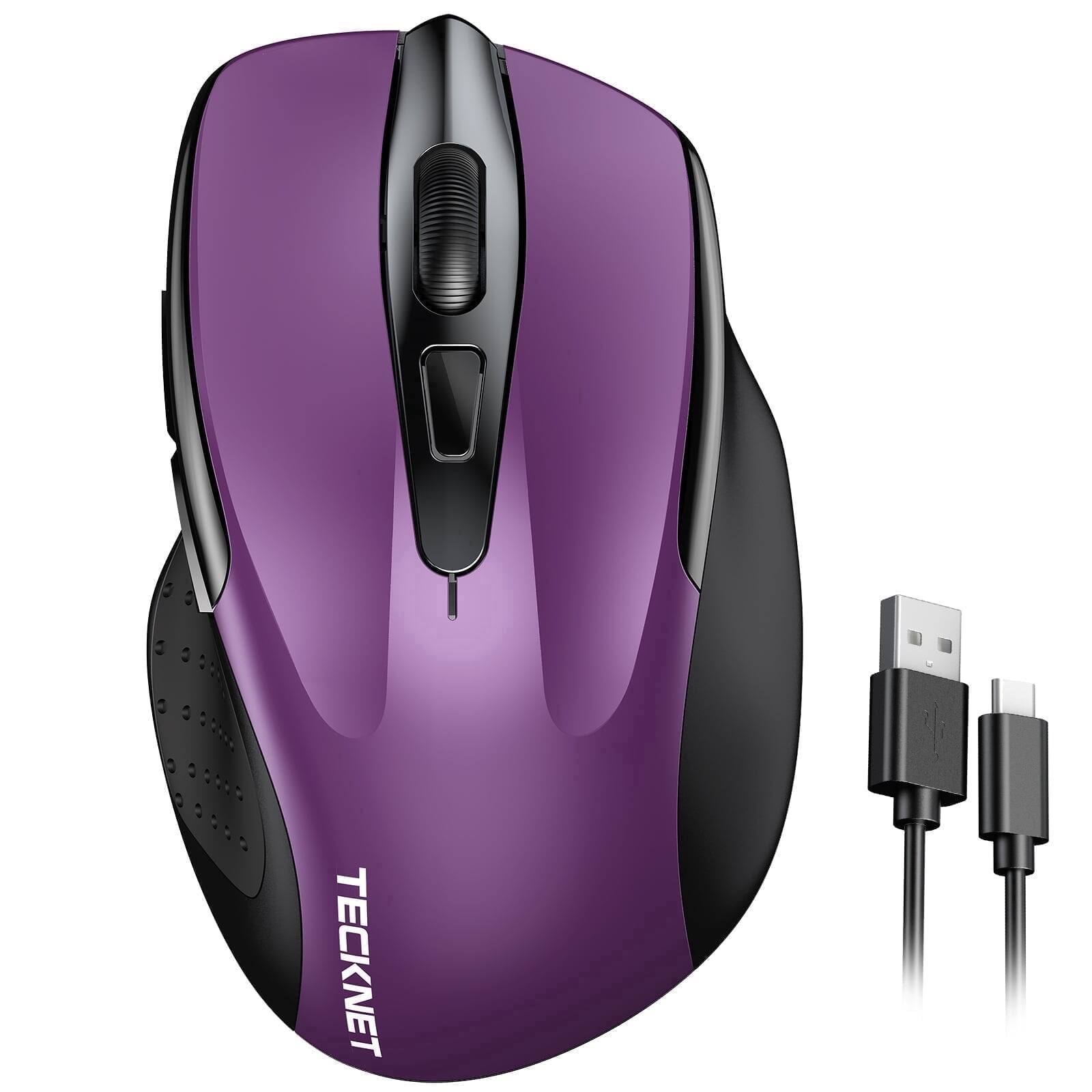Front. TECKNET - TECKNET Wireless Mouse Rechargeable, 2.4G Computer Mice with USB-A Receiver - Purple.
