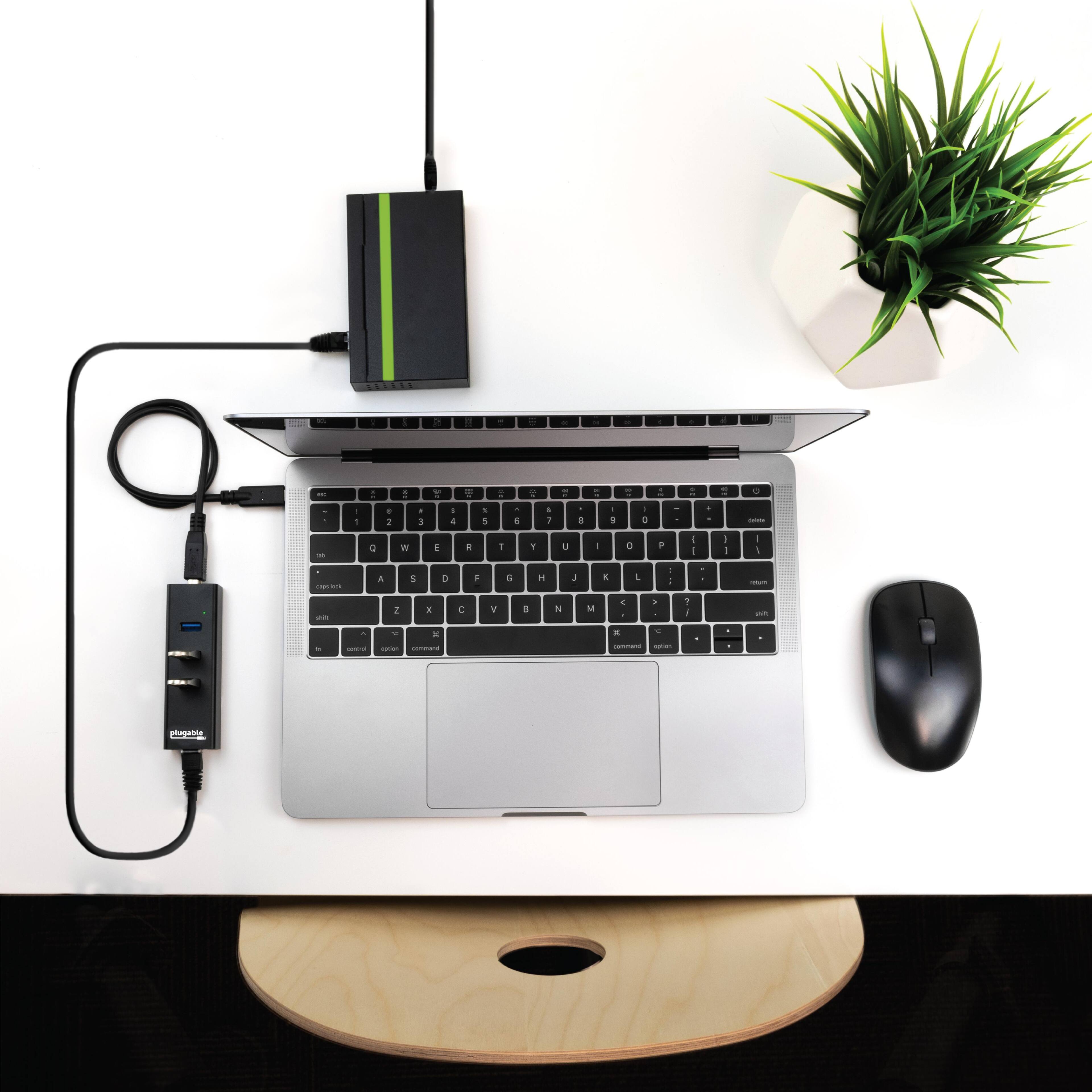 Alt View 5. Plugable - Travel Compact USB 3.0 Hub with Gigabit LAN – USB-C/A Compatible with Windows, macOS, Linux & ChromeOS - Space Grey.