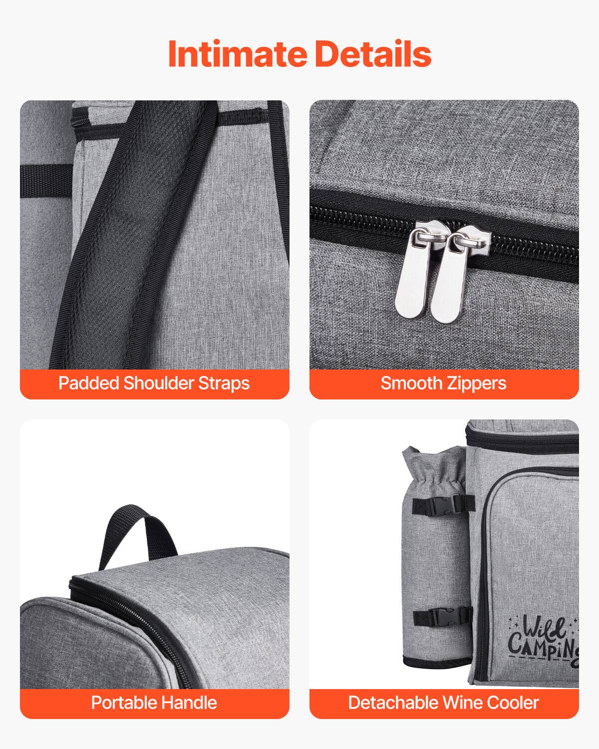 Intimate Details

- Padded Shoulder Straps
- Smooth Zippers
- Portable Handle
- Detachable Wine Cooler