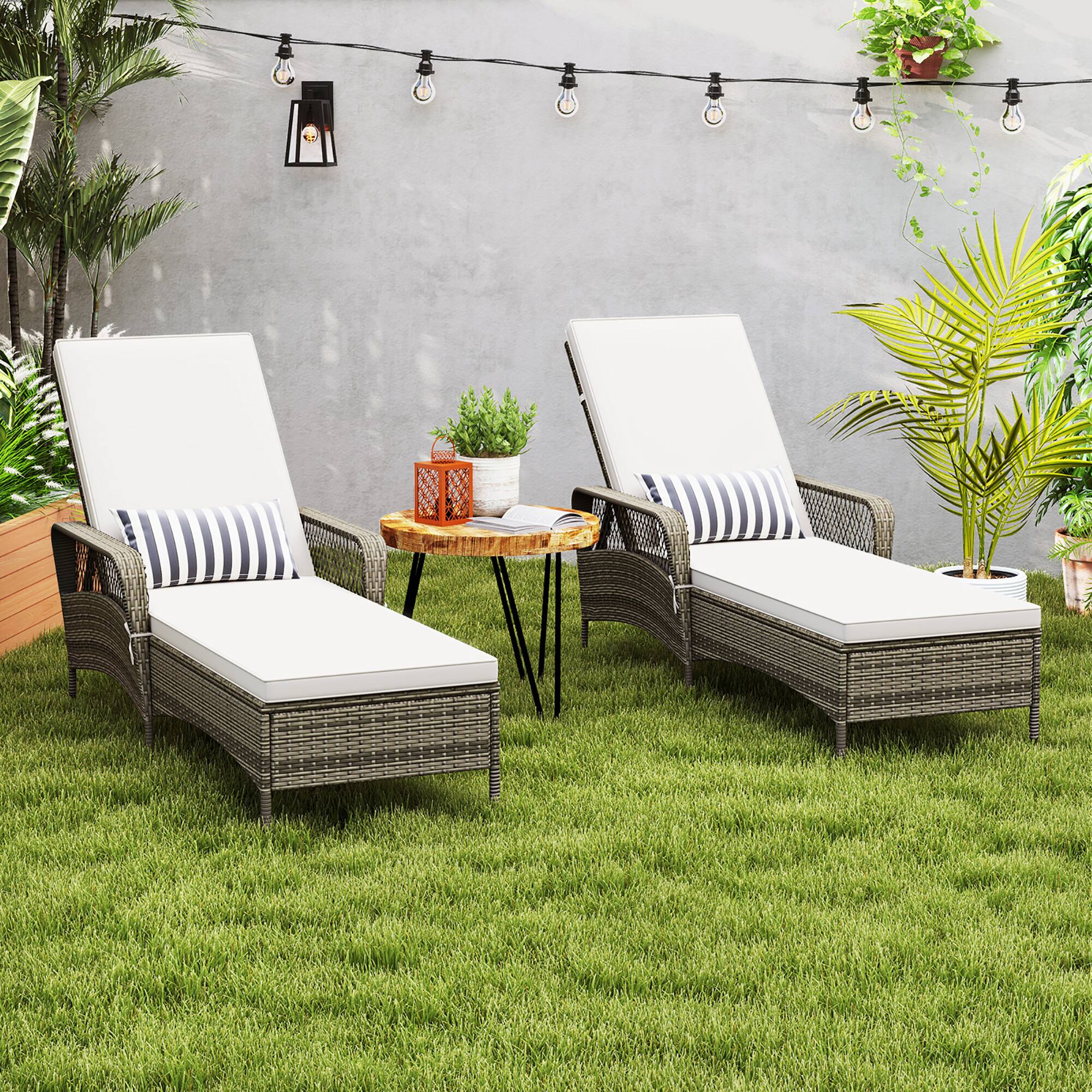 Alt View 7. Gymax - Gymax PE Wicker Chaise Lounge Chair 6-Position Adjustable Patio Recliner w/ Soft Cushions - Mix Gray.