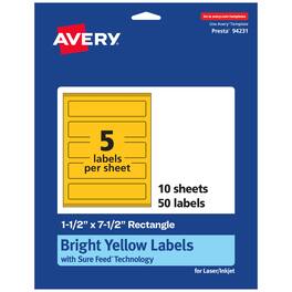 Avery - Printable Rectangle Labels, Bright 1.5" x 7.5", 50ct - Yellow