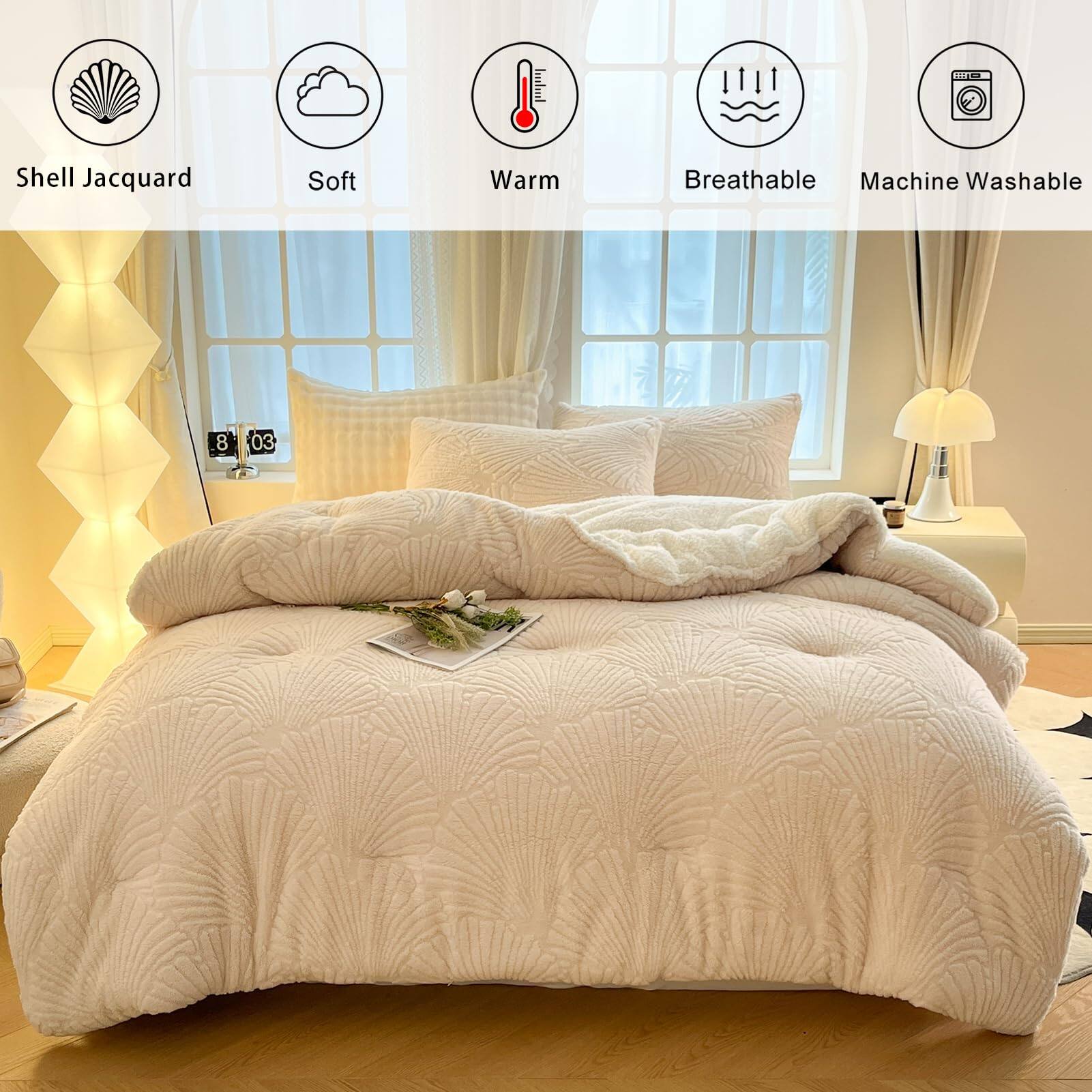 Shell Jacquard  
Soft  
Warm  
Breathable  
Machine Washable  

8:03