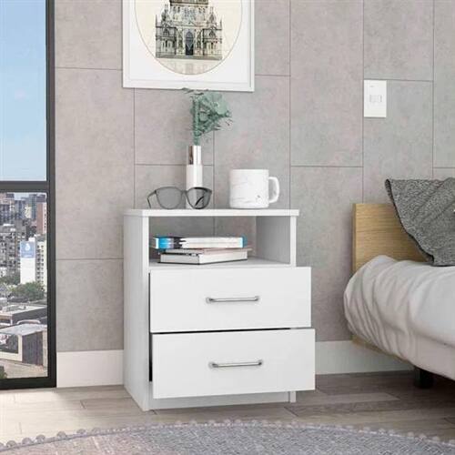 Angle. Hivvago - Modern 2-Drawer Nightstand with Open Shelf in White Wood Finish - White.