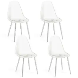 Costway - Dining Chair Set of 4 with Heavy-Duty Electroplated Metal Legs Curved Back Armless - Silver