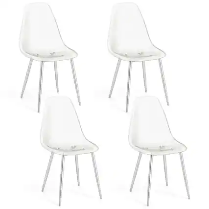 Front. Costway - Dining Chair Set of 4 with Heavy-Duty Electroplated Metal Legs Curved Back Armless - Silver.