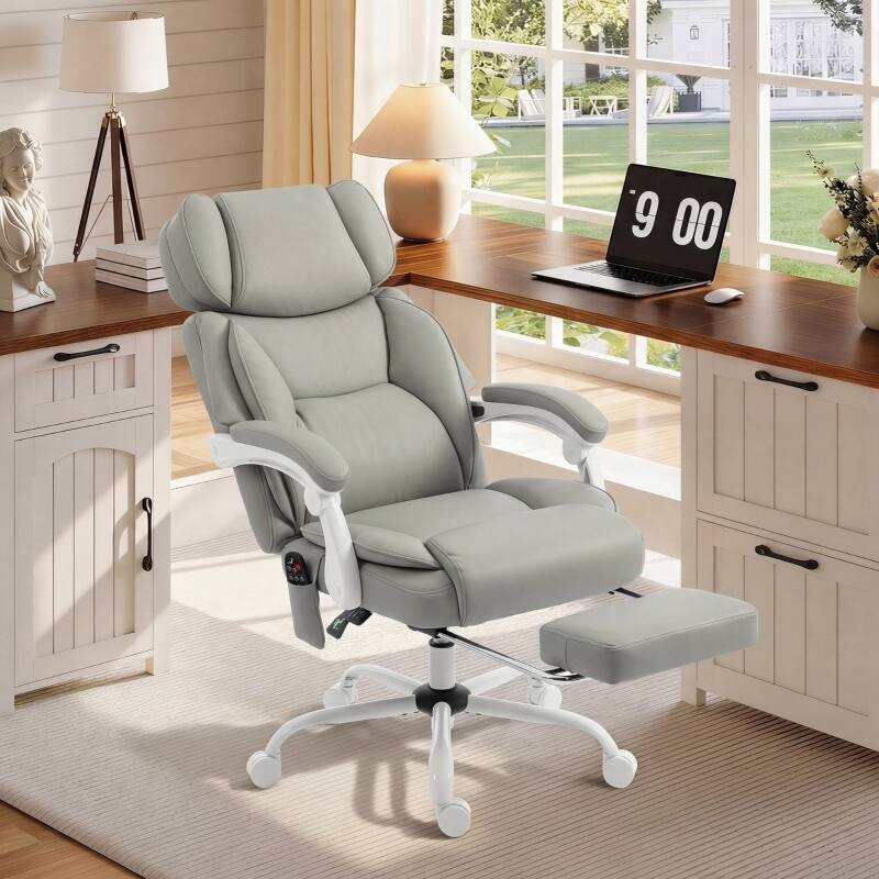 Angle. Anysun - High-Back Massage Office Chair with Heat and Footrest, Remote Included - Light Gray.