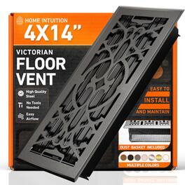 Home Intuition - 4X14 Floor Vent Covers with Mesh Cover Trap, Heat and Air, Floor Vent for HVAC Duct, Victorian, Dark Grey - Dark Gray